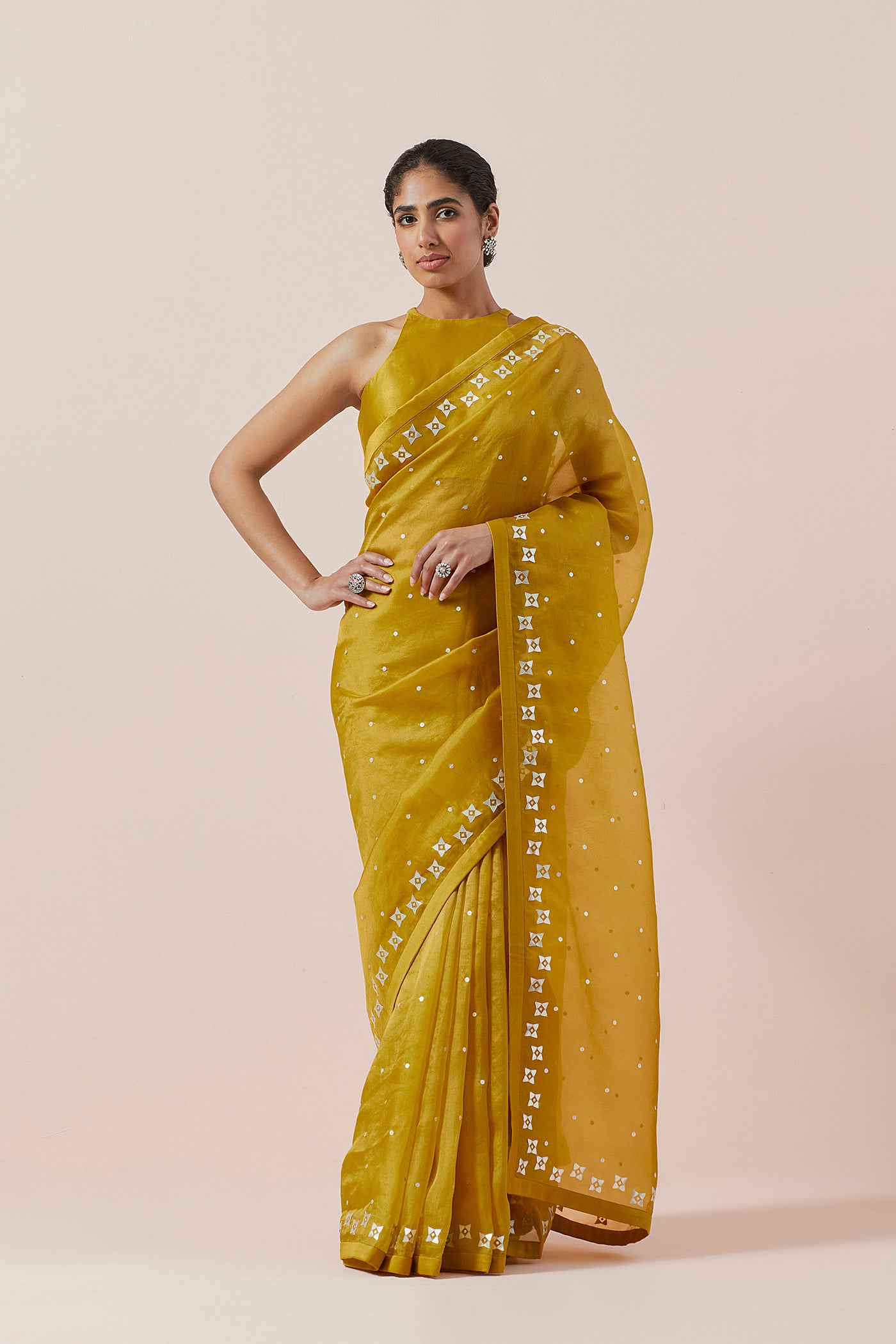 Four-Petal Floral Tendril Saree Set