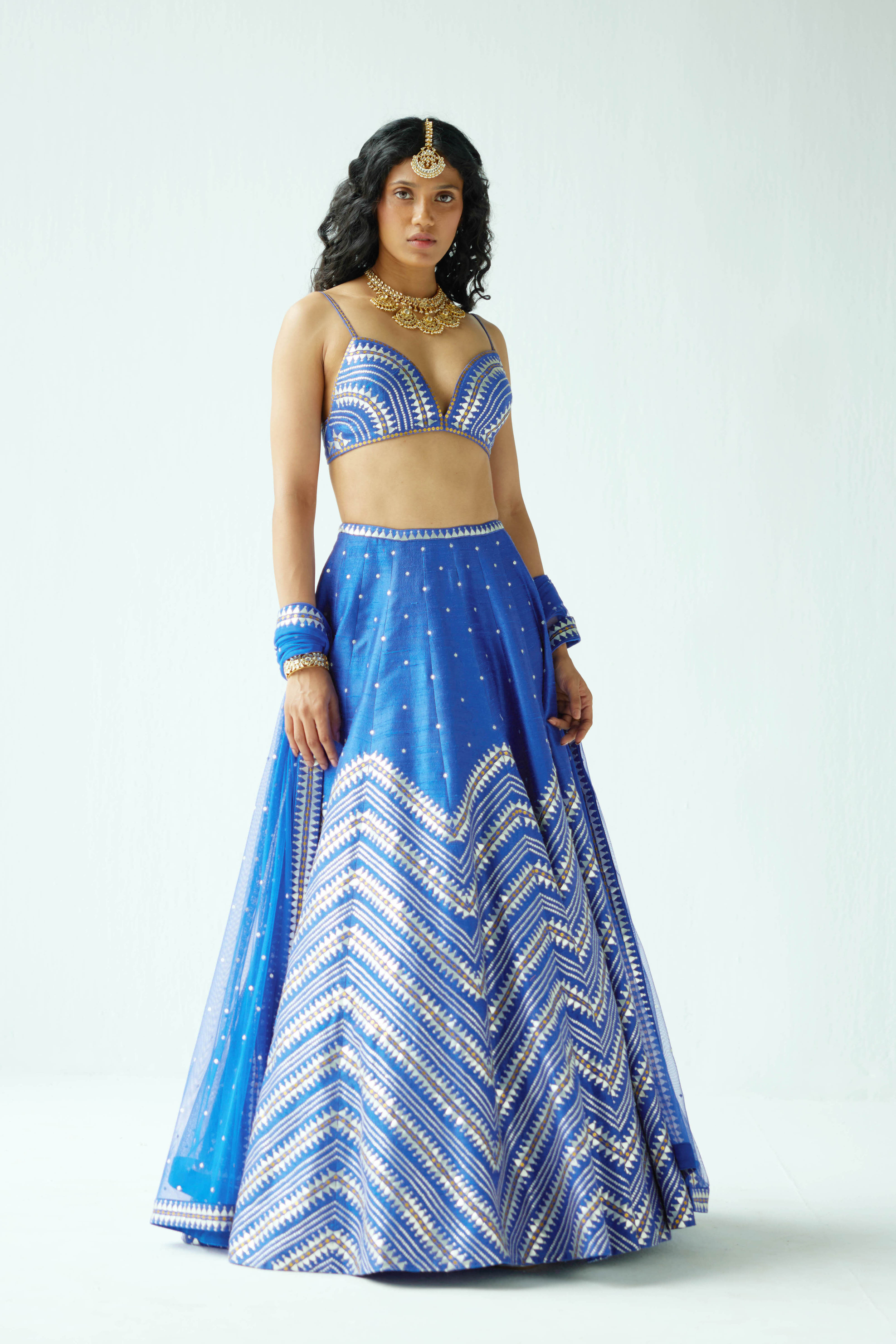 Embroidered Chevron Border Lehenga Set
