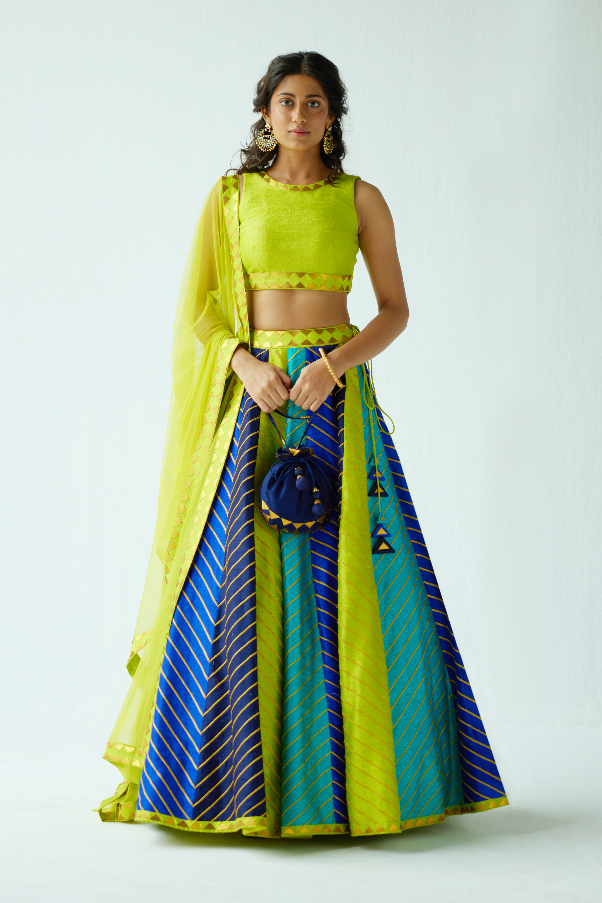 Multi-Coloured Panelled Lehenga Set