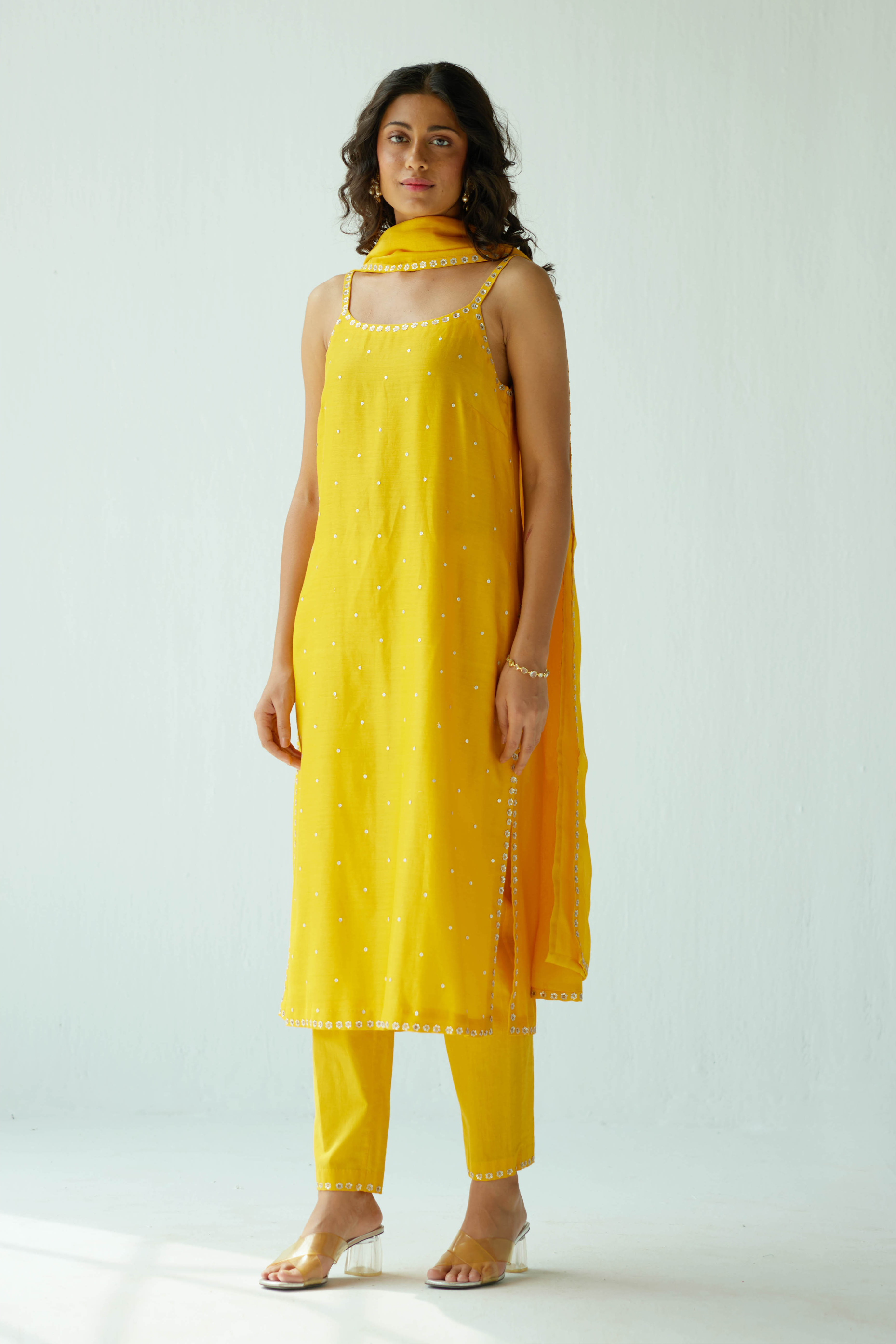 Floral Motif Strappy Kurta Set