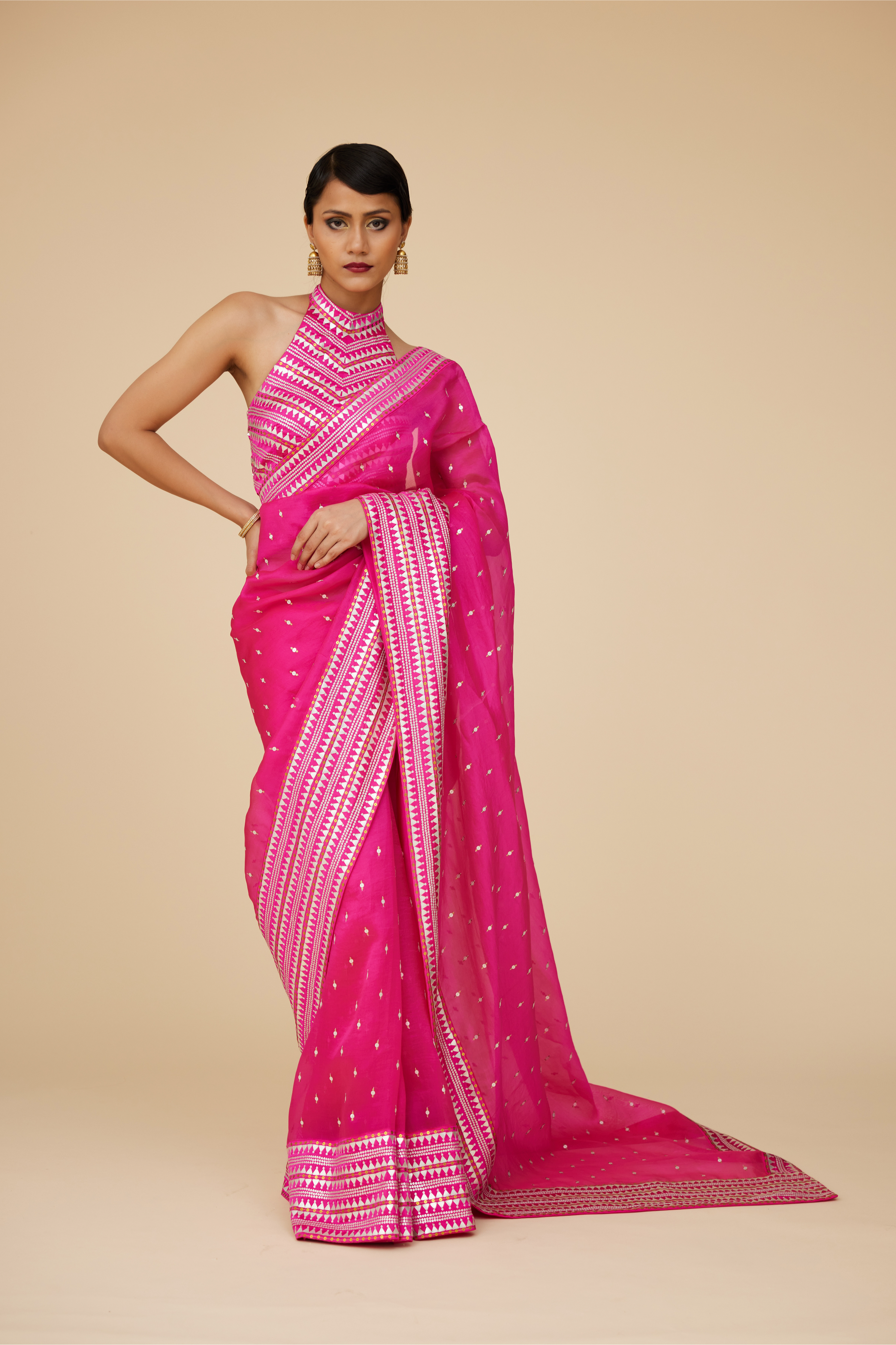 Inverted Fence Border Saree Set