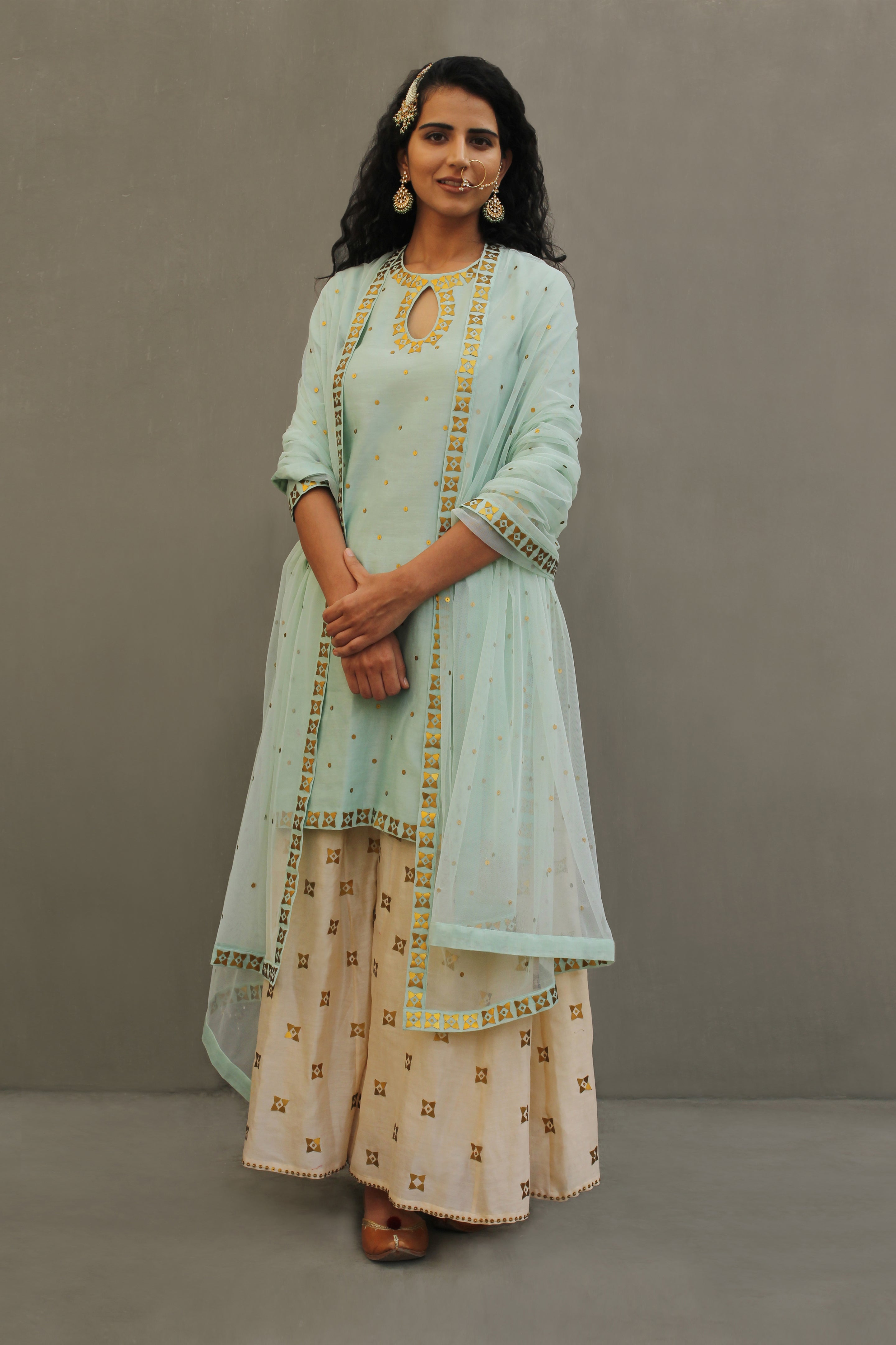 Four-Petal Floral Border Sharara Set