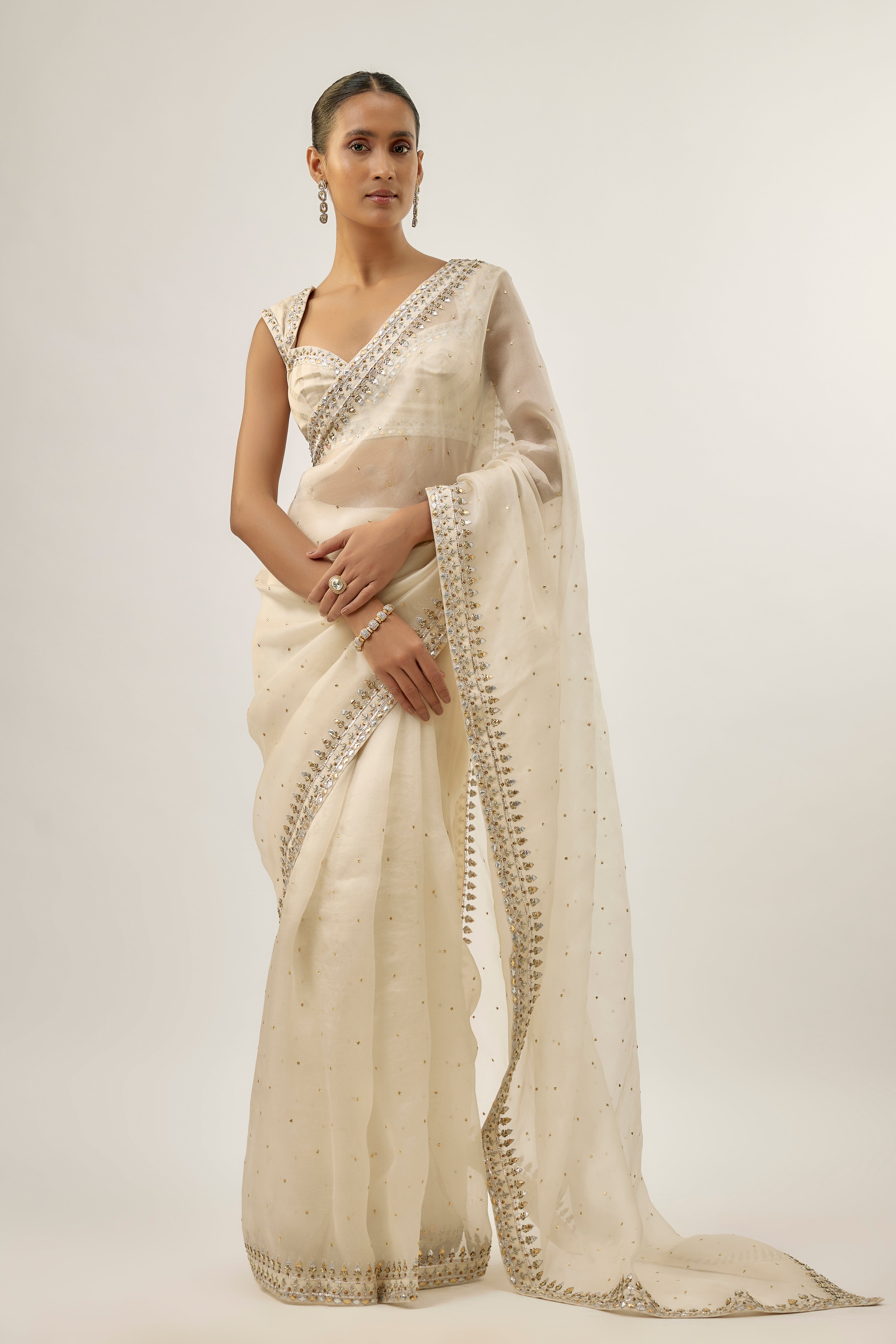 Gota-Patti Border Organza Saree Set