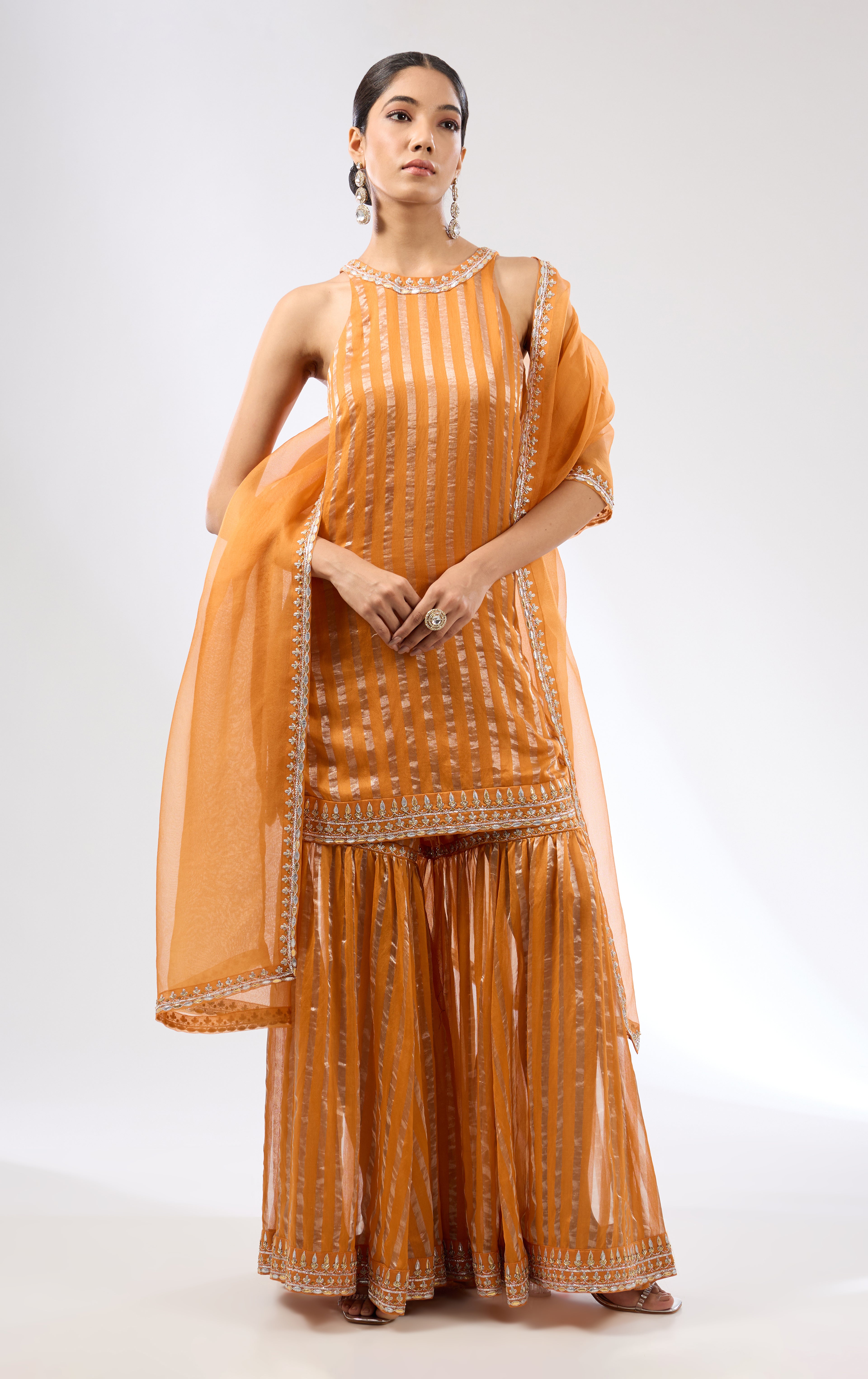 Gota-Patti Border Striped Garara Set