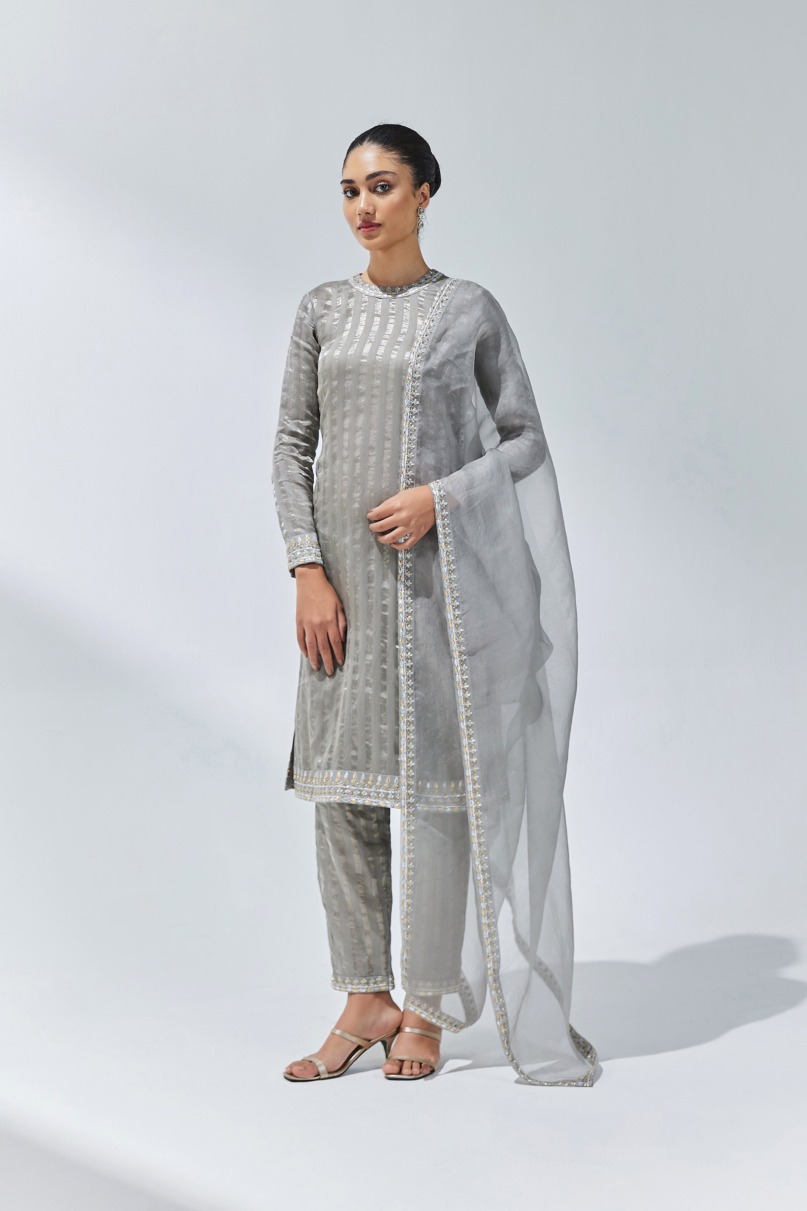 Gota-Patti Border Striped Kurta Set