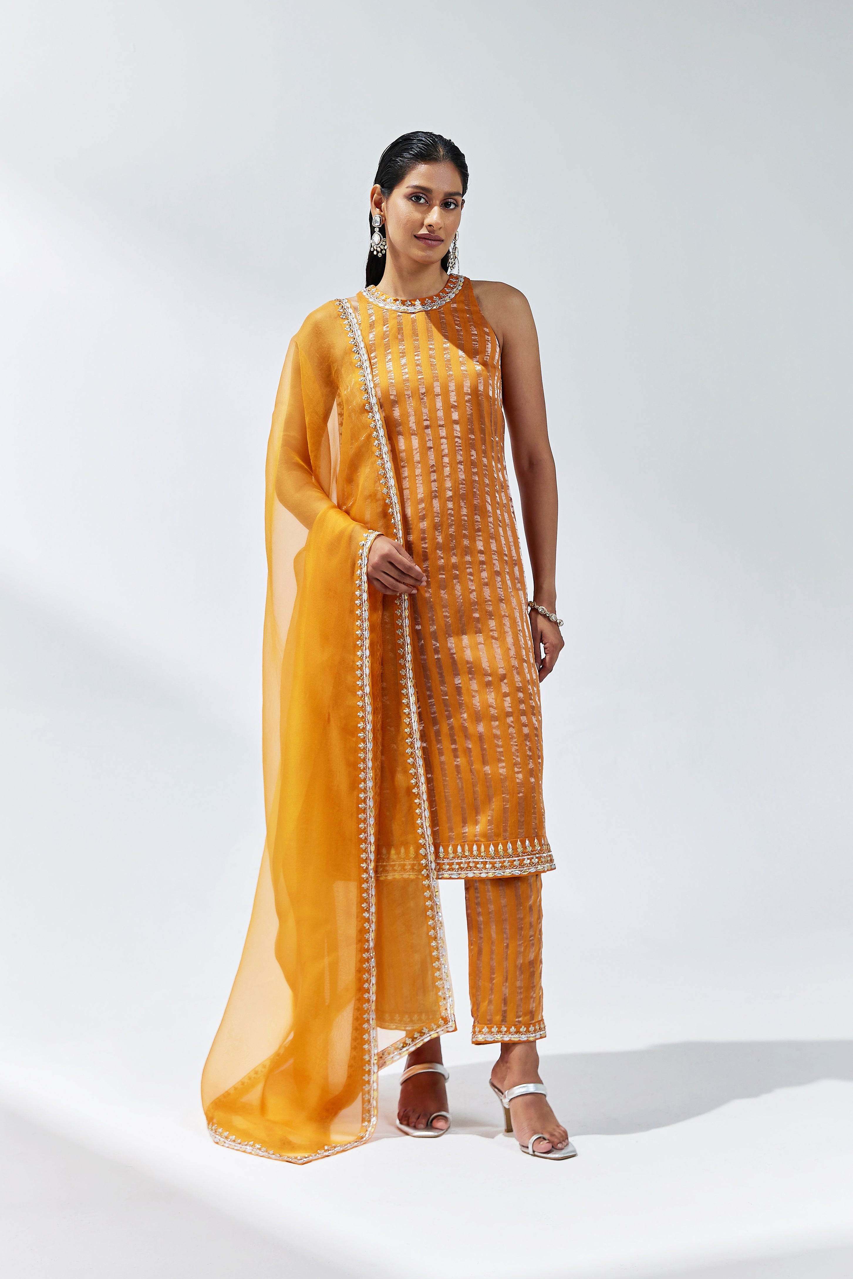 Gota-Patti Border Striped Kurta Set