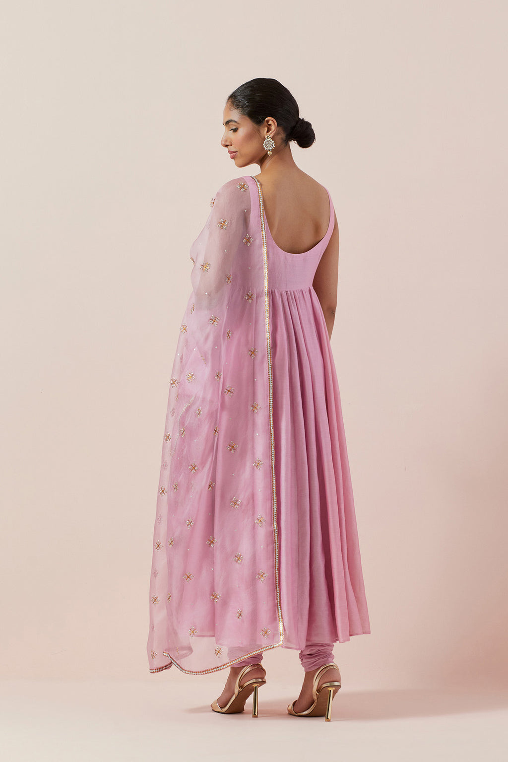 Cross Floral Motif Dupatta &  Anarkali Set