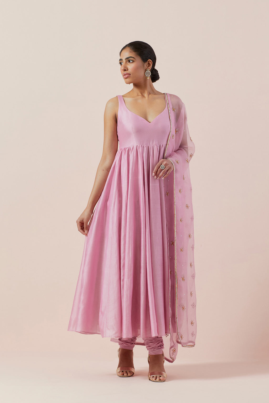 Cross Floral Motif Dupatta &  Anarkali Set