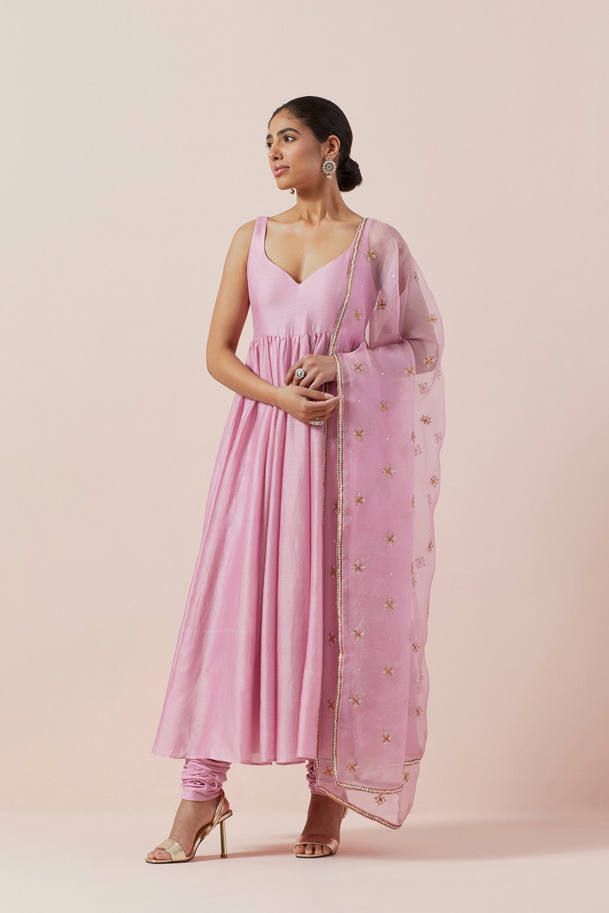 Cross Floral Motif Dupatta &  Anarkali Set