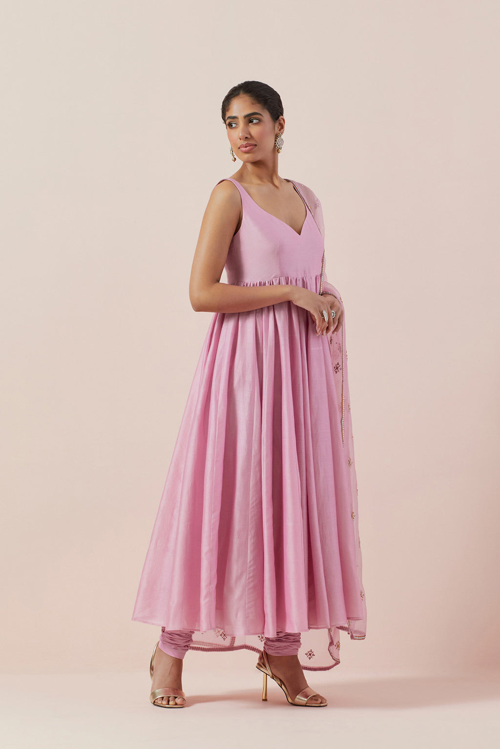 Cross Floral Motif Dupatta &  Anarkali Set