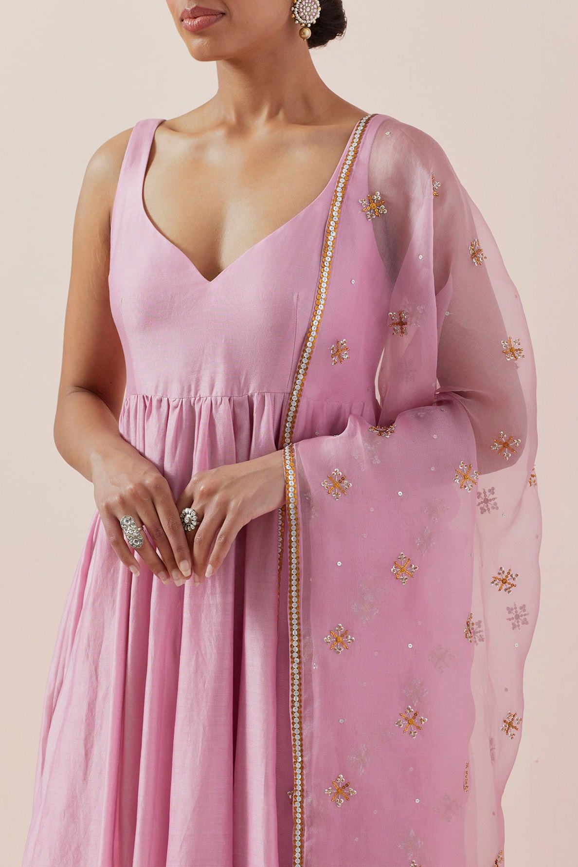 Cross Floral Motif Dupatta &  Anarkali Set