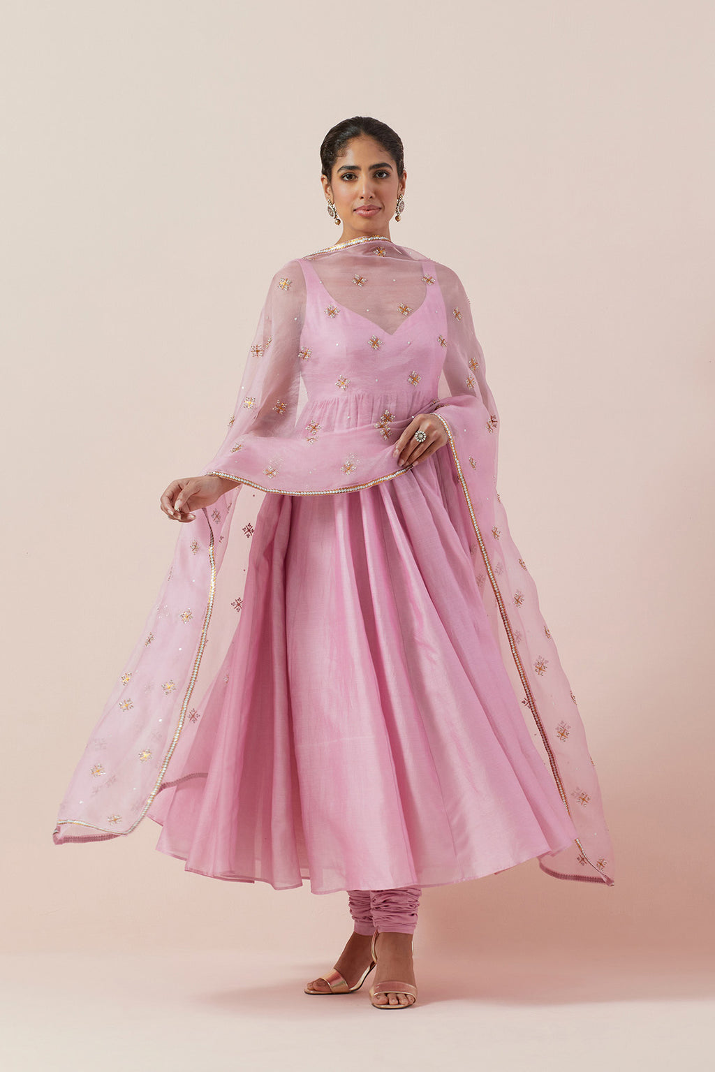 Cross Floral Motif Dupatta &  Anarkali Set