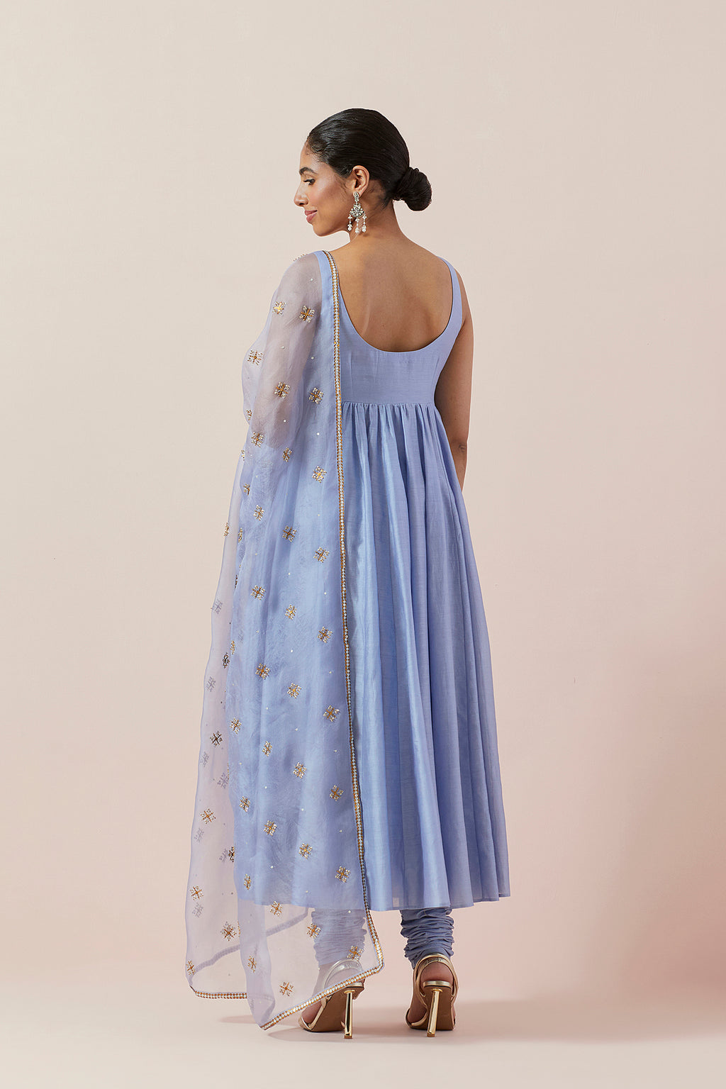 Cross Floral Motif Dupatta &  Anarkali Set