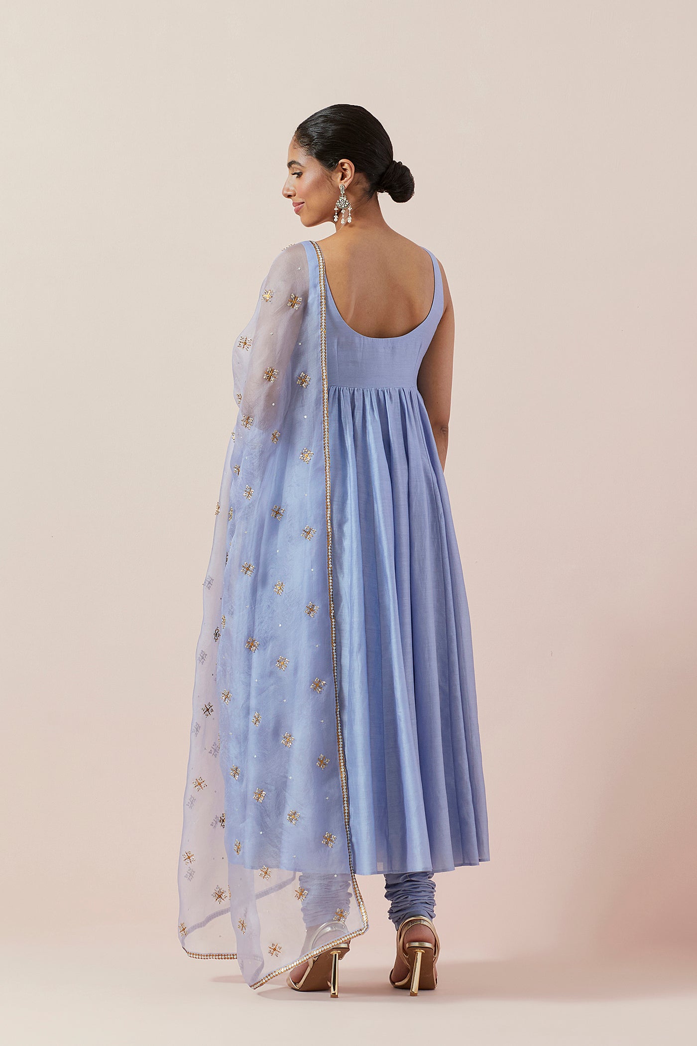 Cross Floral Motif Dupatta &  Anarkali Set