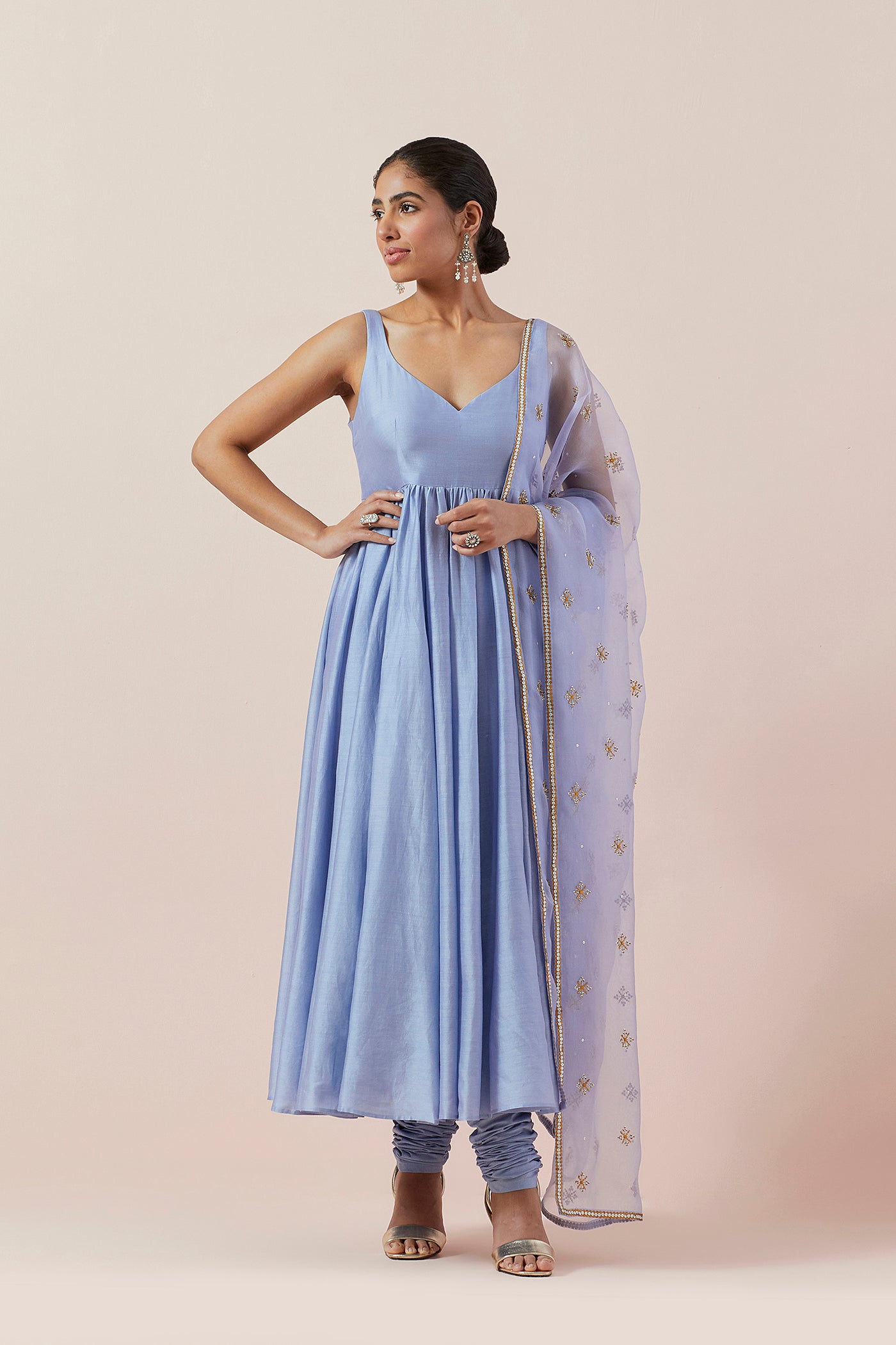 Cross Floral Motif Dupatta &  Anarkali Set