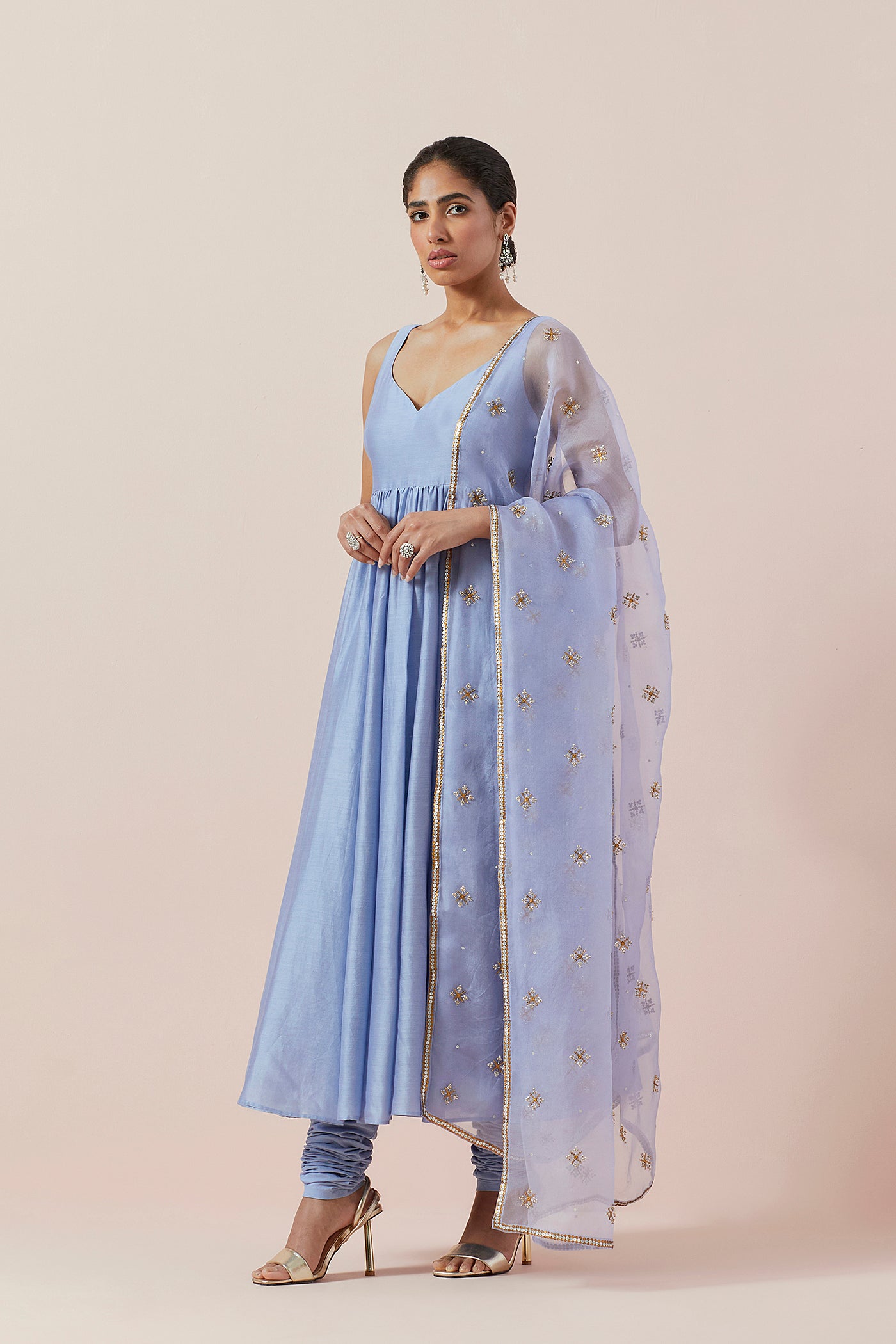 Cross Floral Motif Dupatta &  Anarkali Set