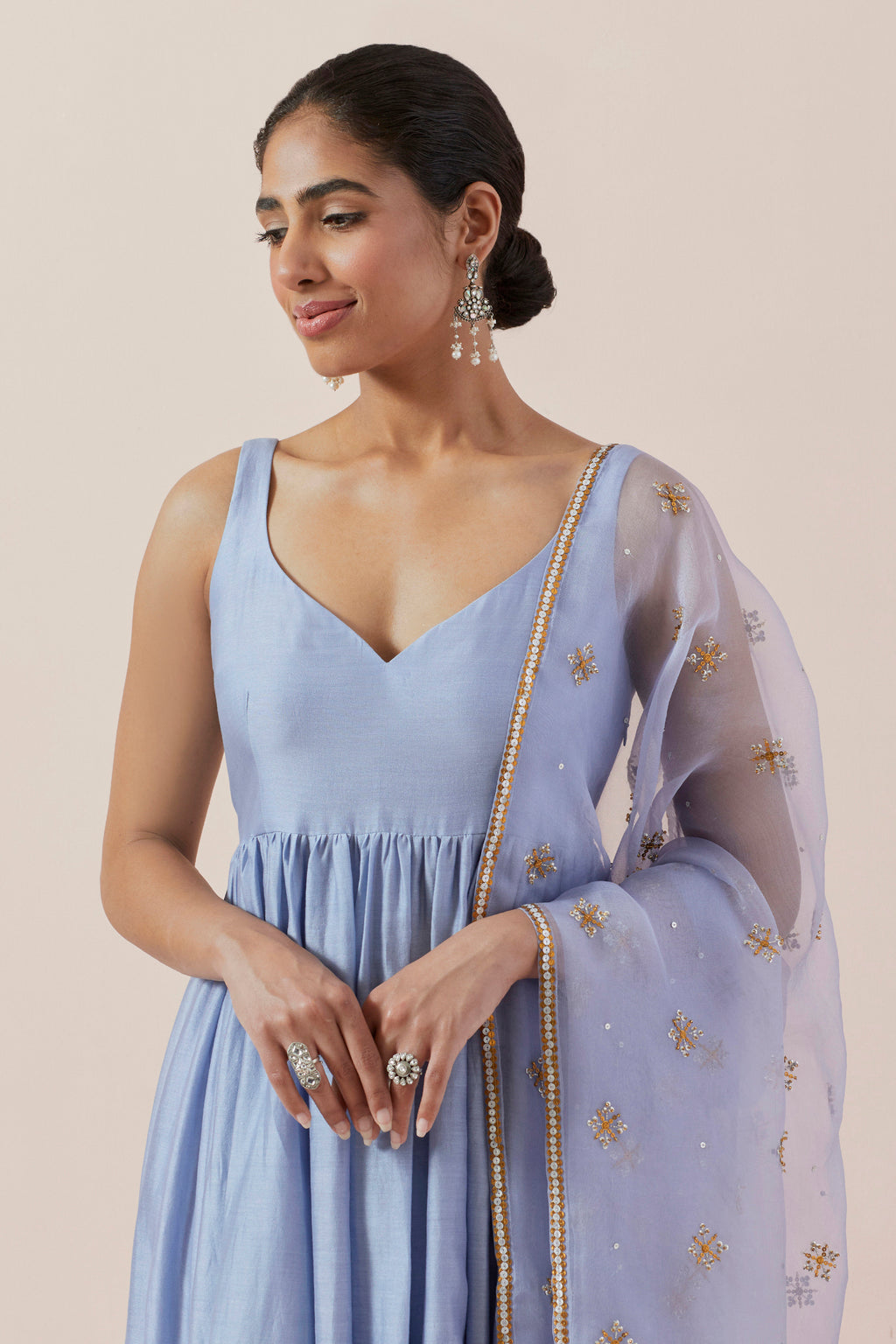 Cross Floral Motif Dupatta &  Anarkali Set