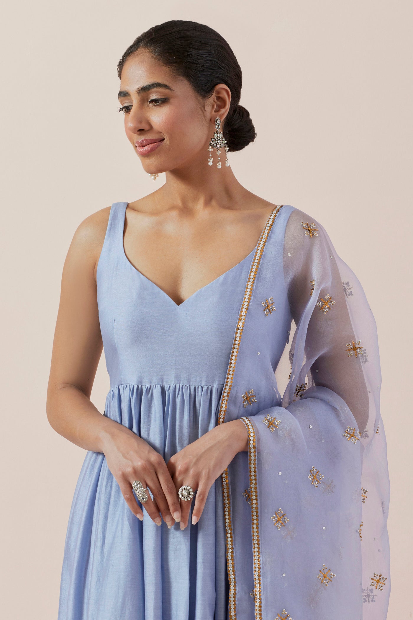 Cross Floral Motif Dupatta &  Anarkali Set