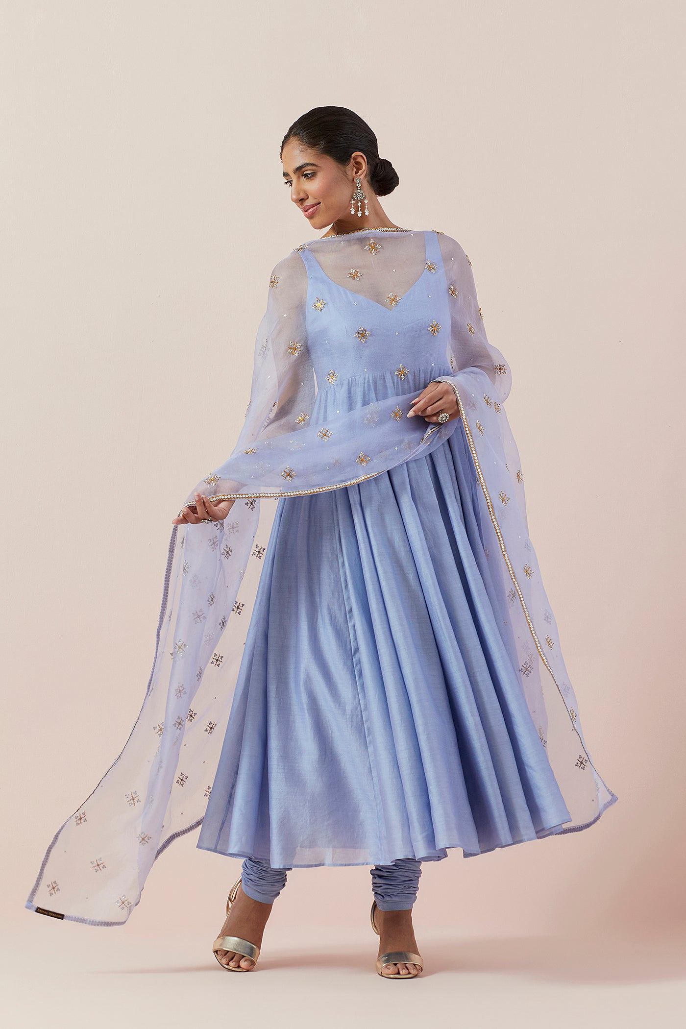 Cross Floral Motif Dupatta &  Anarkali Set