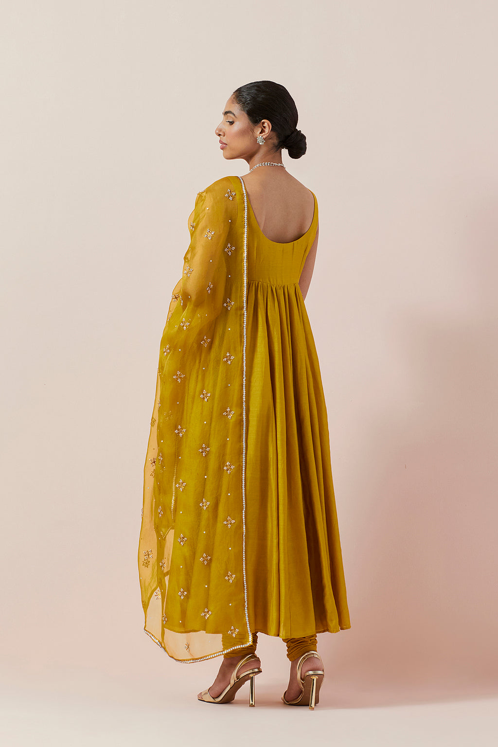 Cross Floral Motif Dupatta &  Anarkali Set