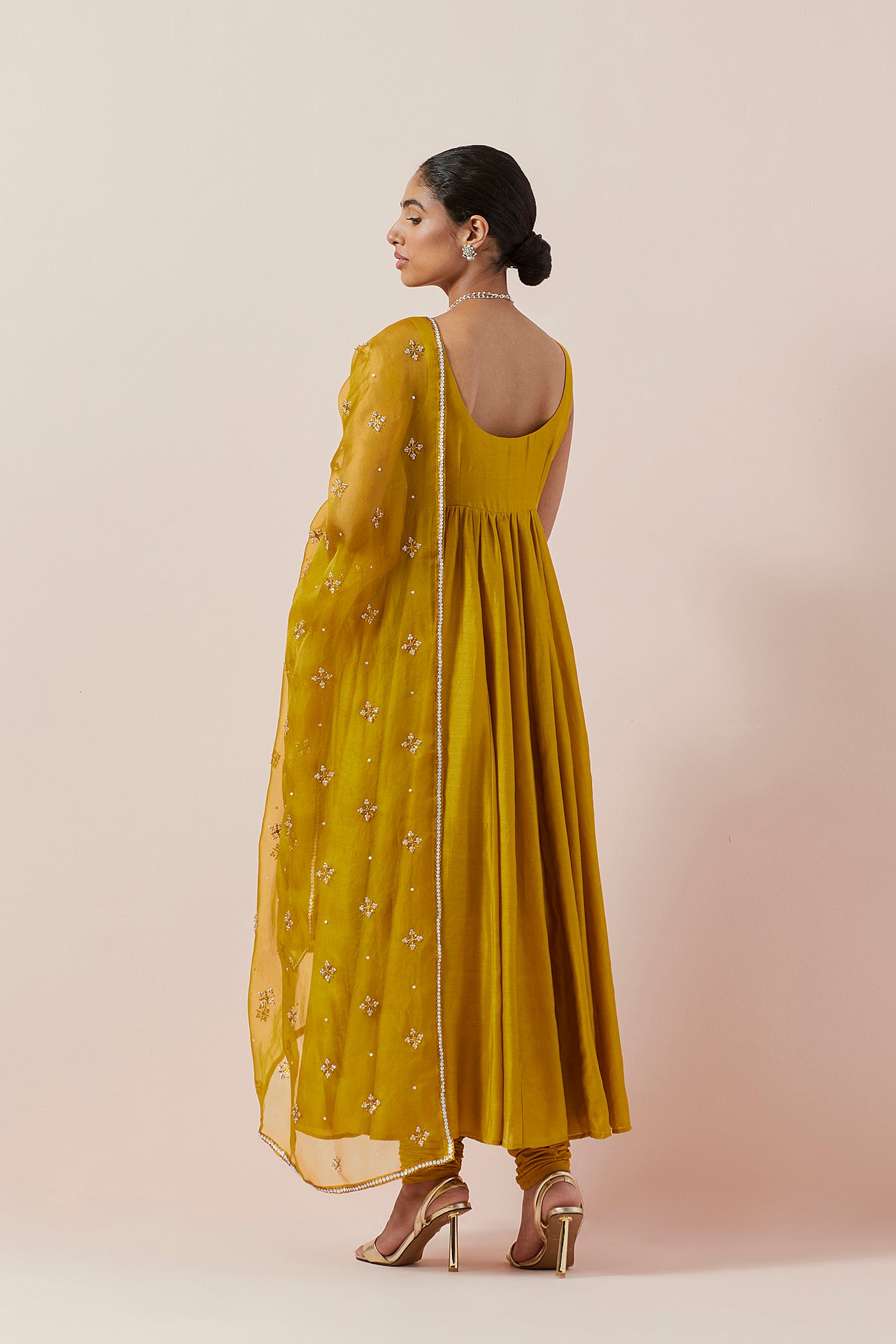 Cross Floral Motif Dupatta &  Anarkali Set