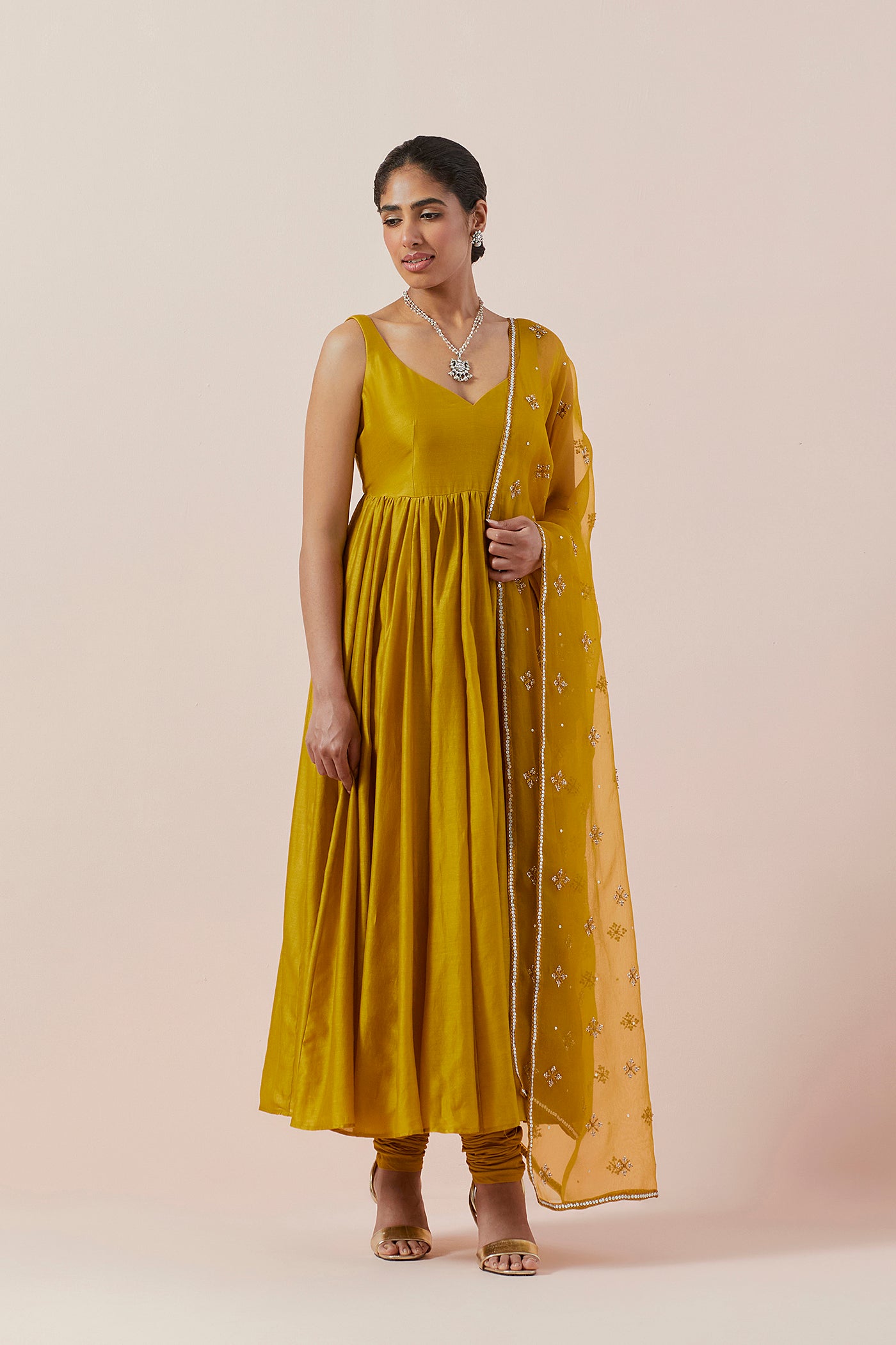 Cross Floral Motif Dupatta &  Anarkali Set