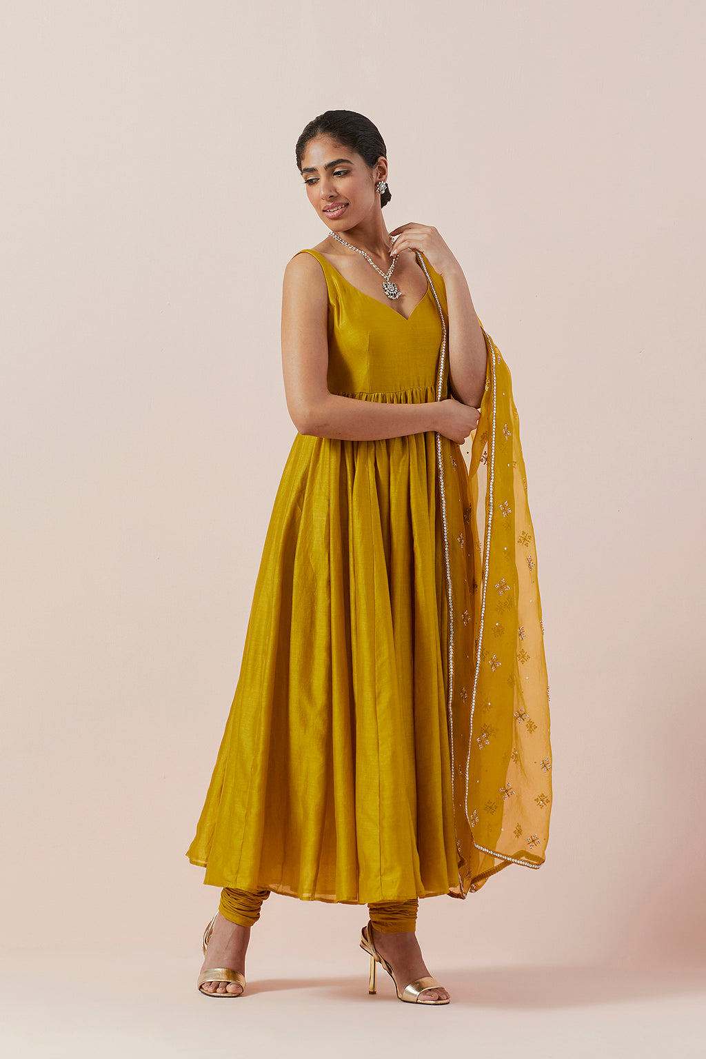 Cross Floral Motif Dupatta &  Anarkali Set