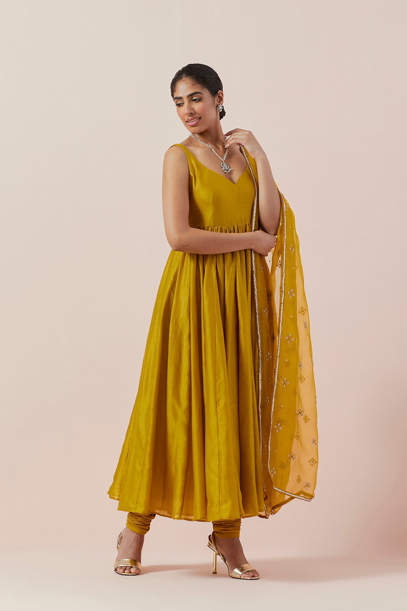 Cross Floral Motif Dupatta &  Anarkali Set