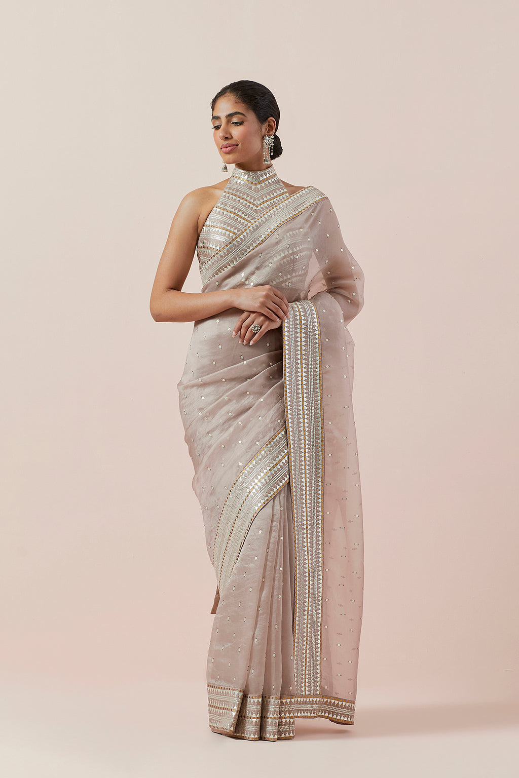 Inverted Fence Border Saree Set