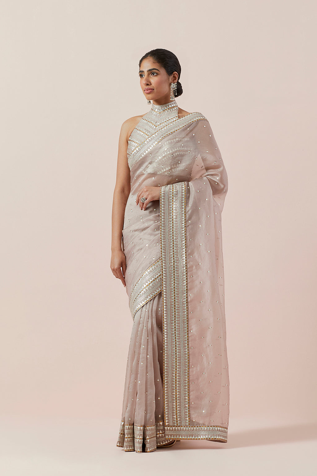 Inverted Fence Border Saree Set