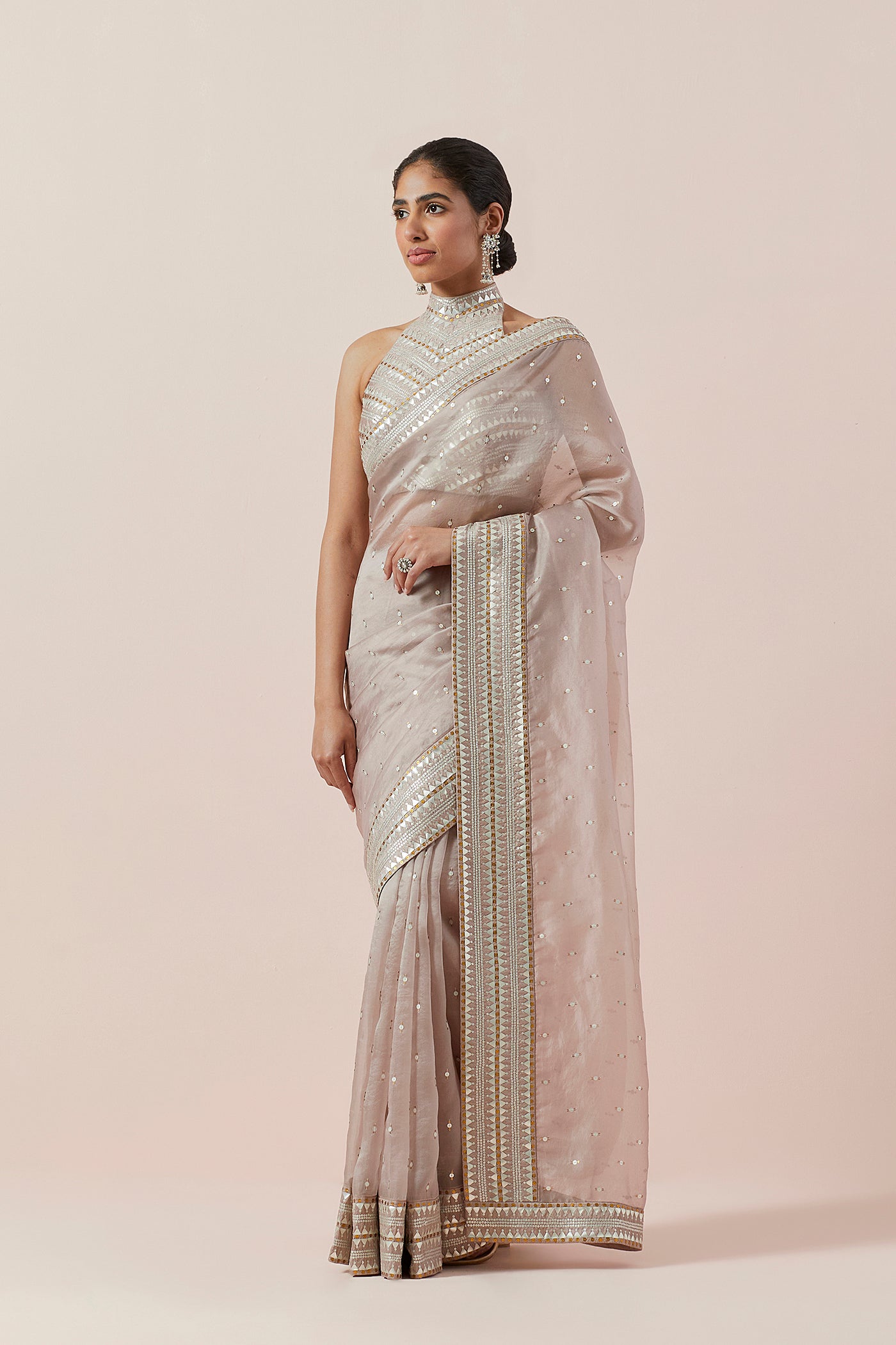 Inverted Fence Border Saree Set