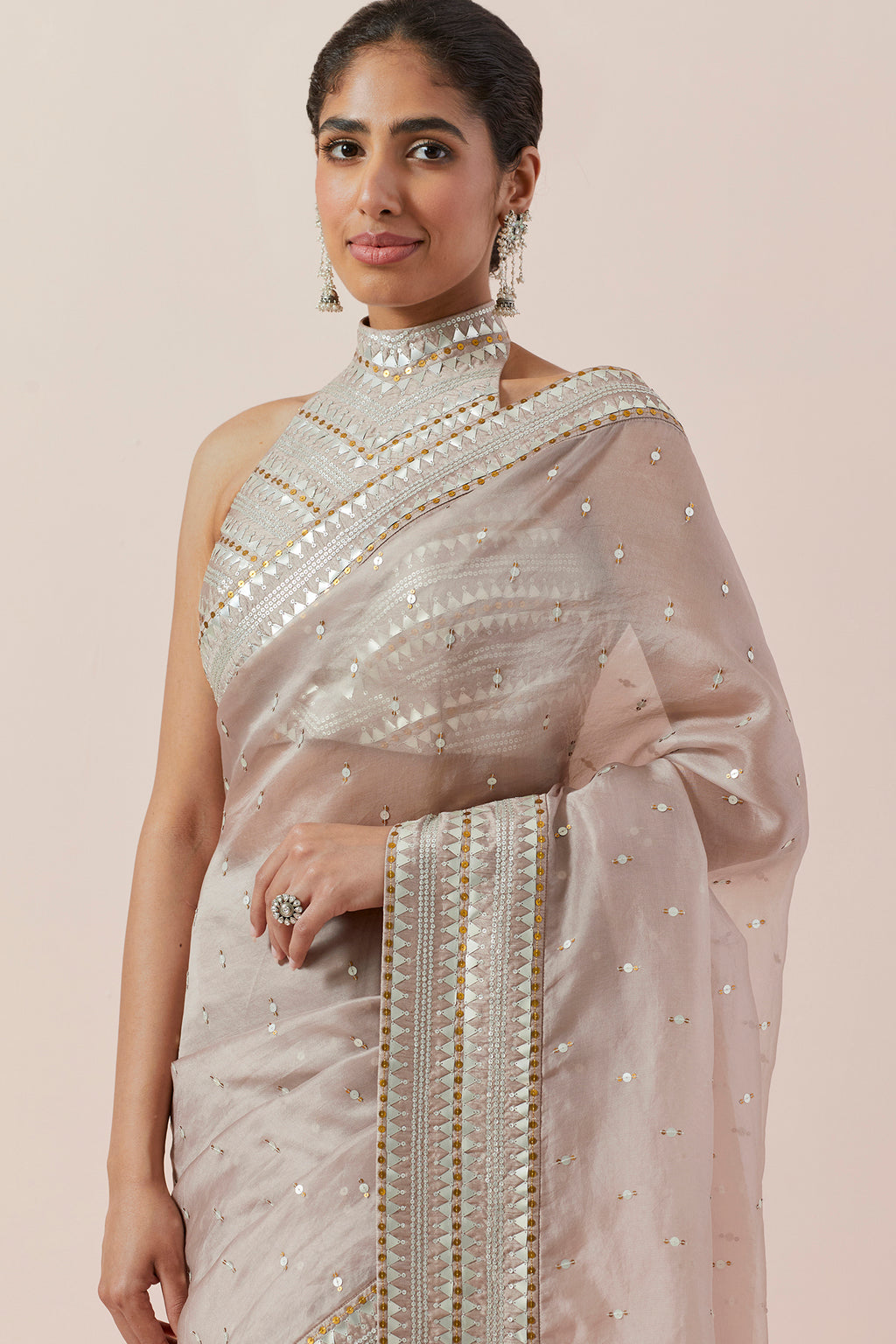 Inverted Fence Border Saree Set