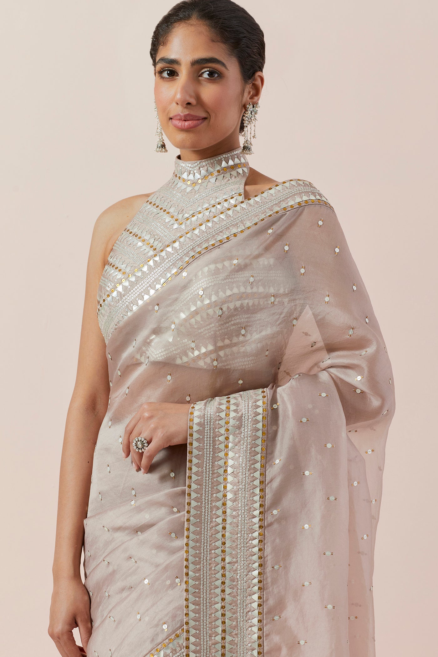 Inverted Fence Border Saree Set