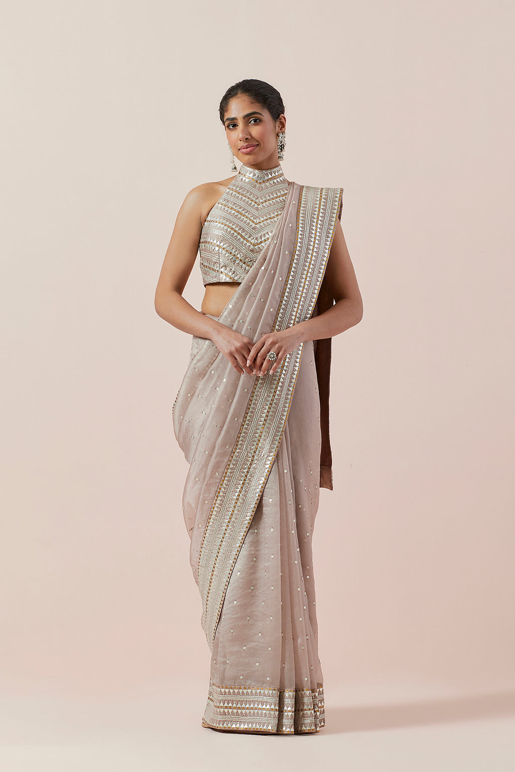 Inverted Fence Border Saree Set