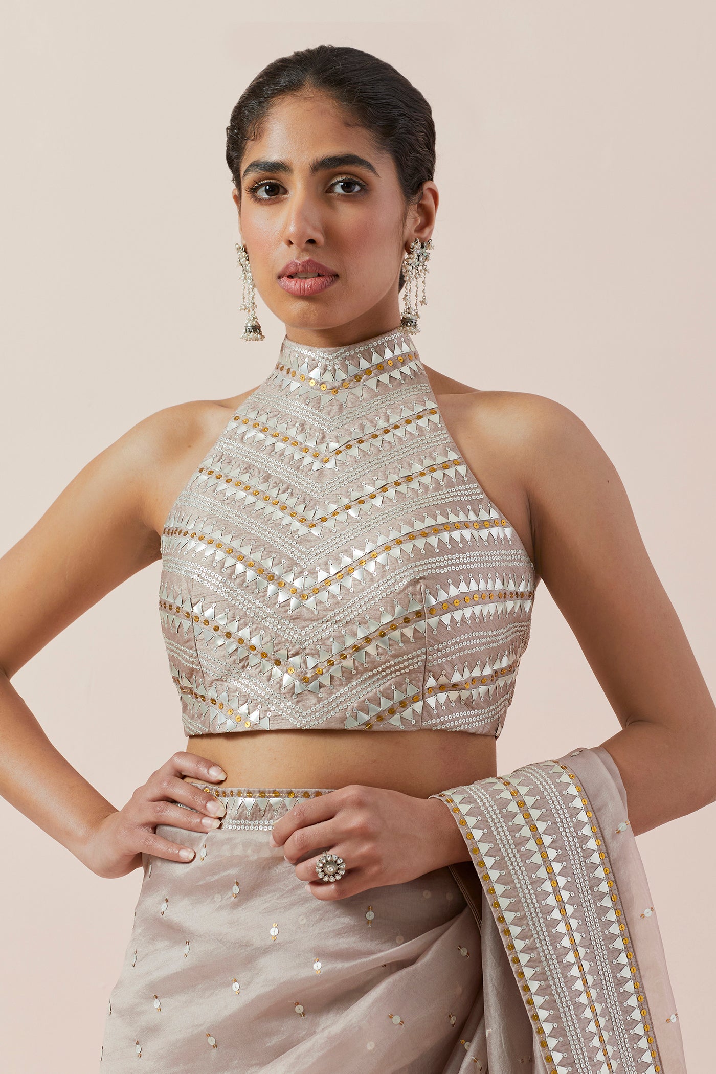 Inverted Fence Border Saree Set