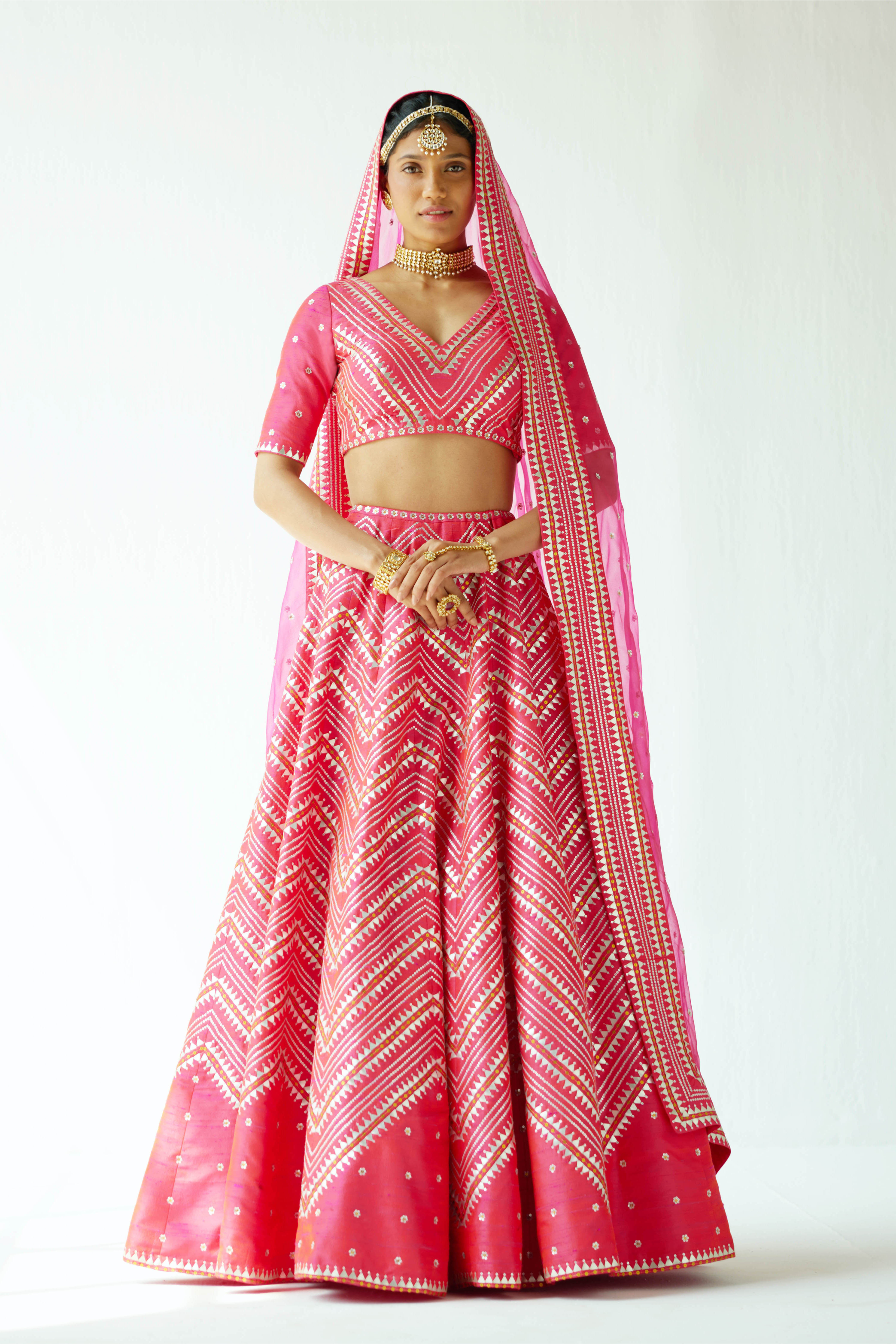 Overall Chevron Fence Motif Lehenga Set