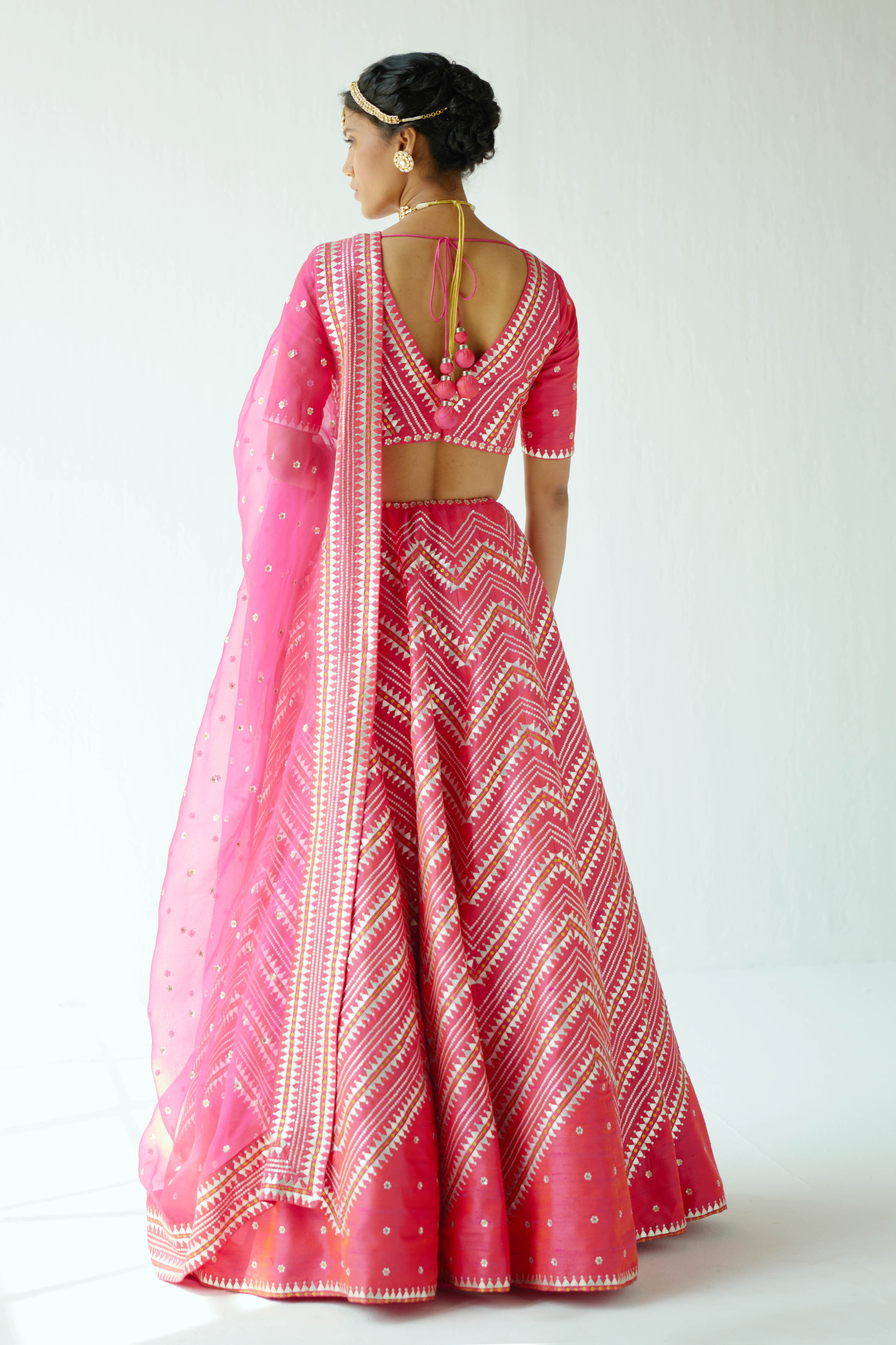 Overall Chevron Fence Motif Lehenga Set