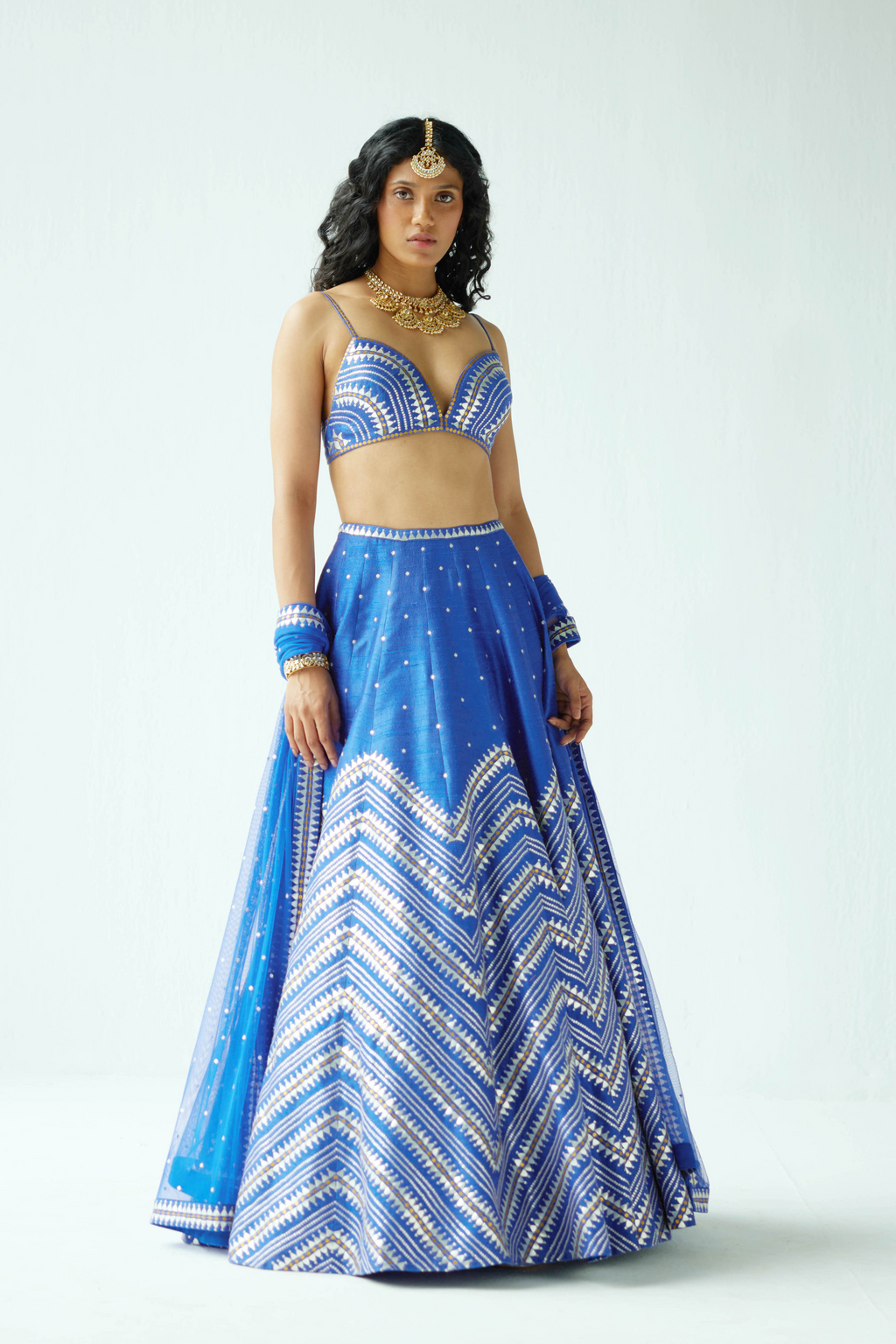 Embroidered Chevron Border Lehenga Set