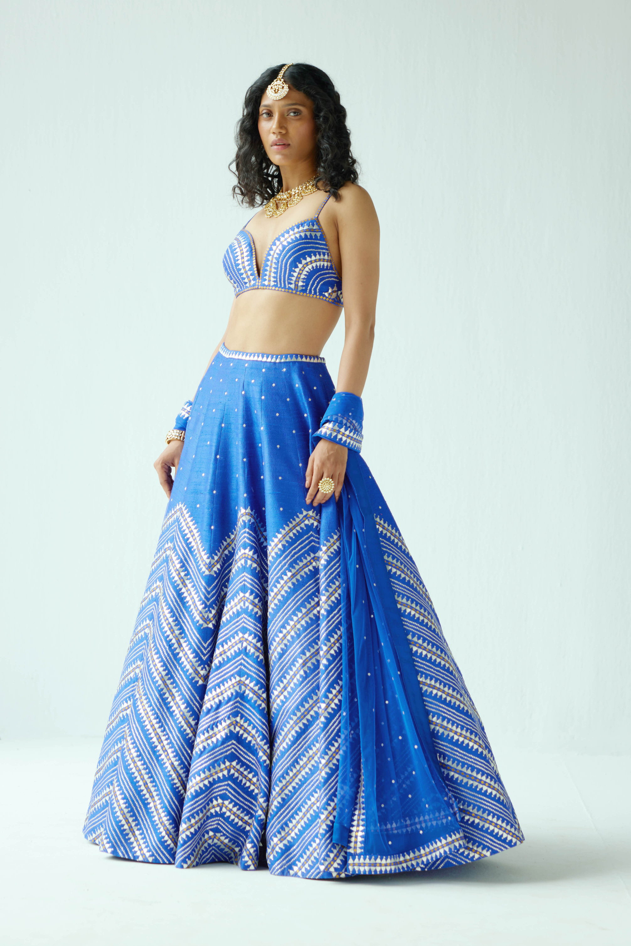 Embroidered Chevron Border Lehenga Set