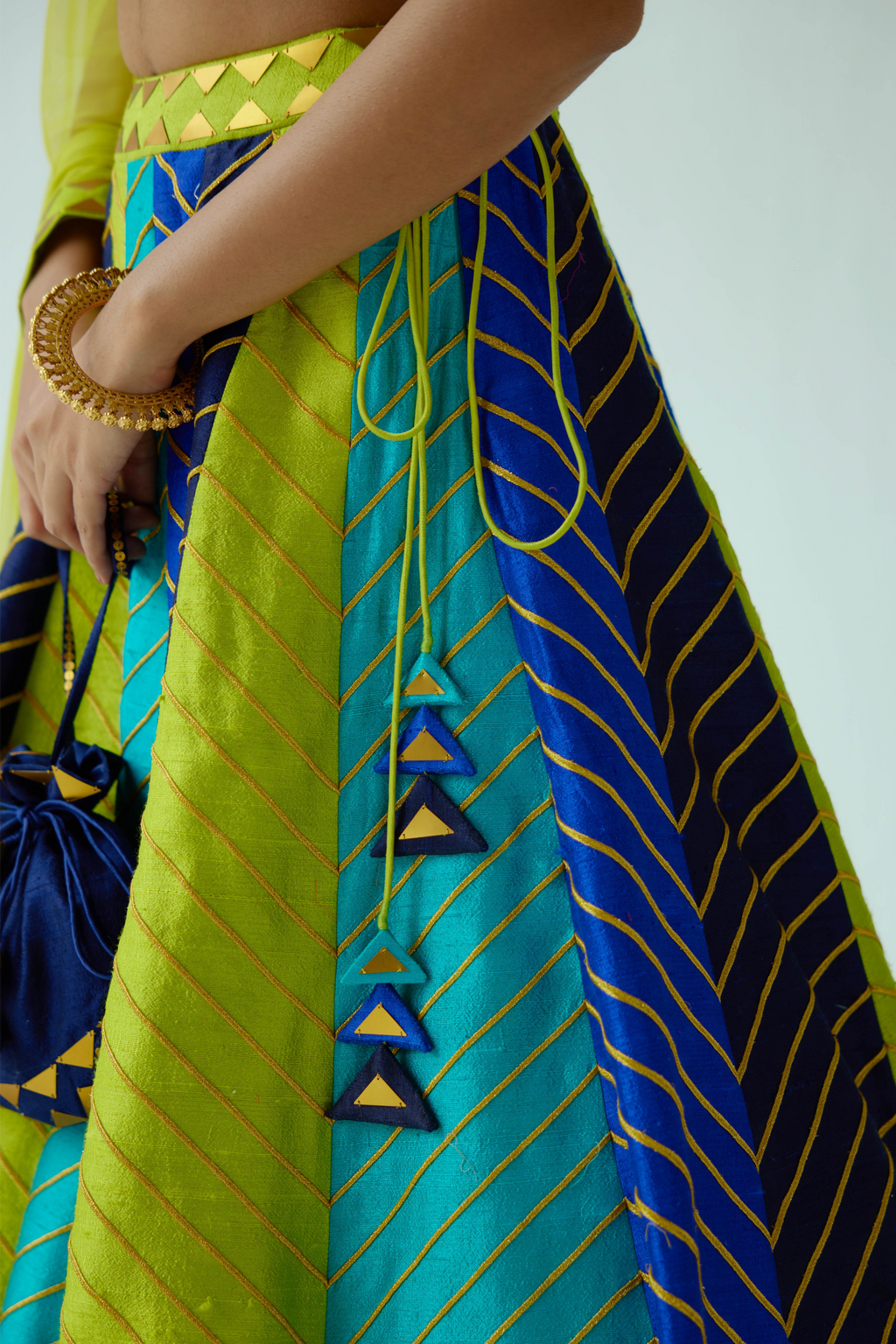 Multi-Coloured Panelled Lehenga Set