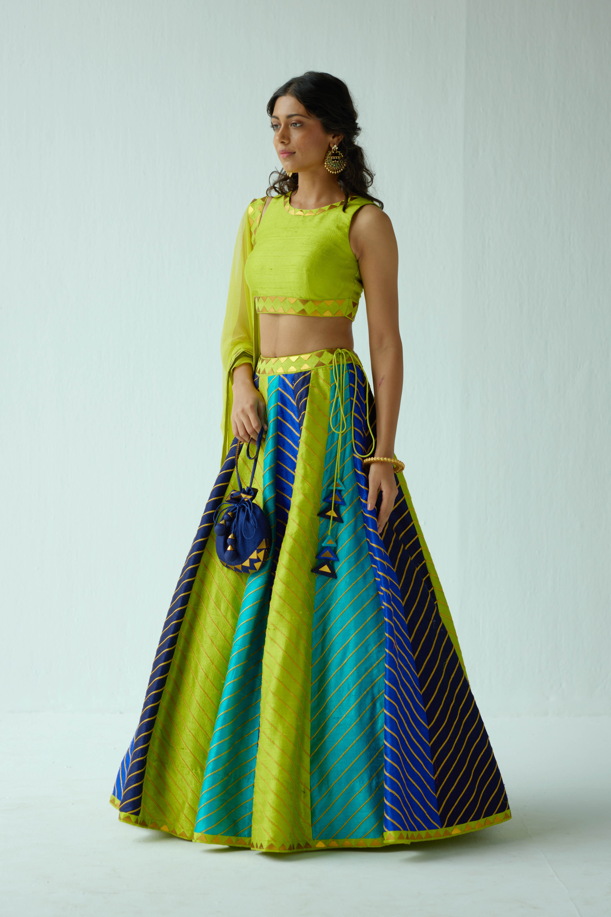 Multi-Coloured Panelled Lehenga Set