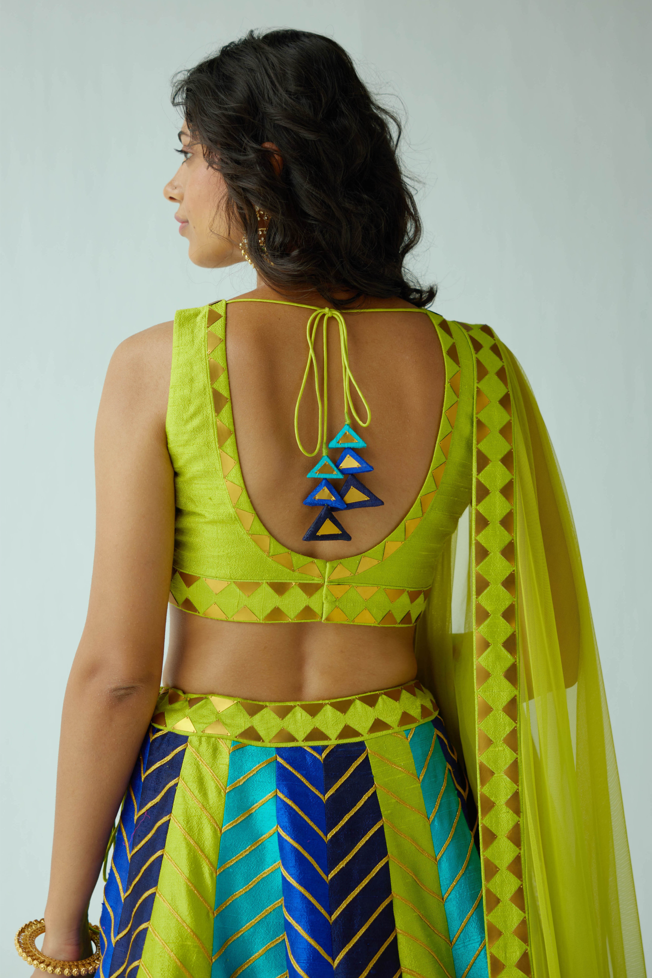 Multi-Coloured Panelled Lehenga Set