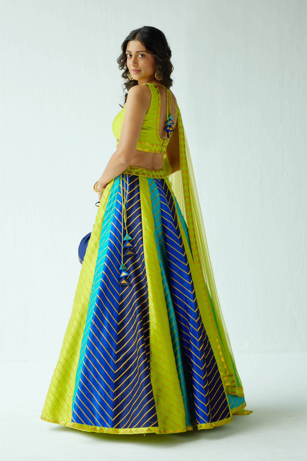 Multi-Coloured Panelled Lehenga Set
