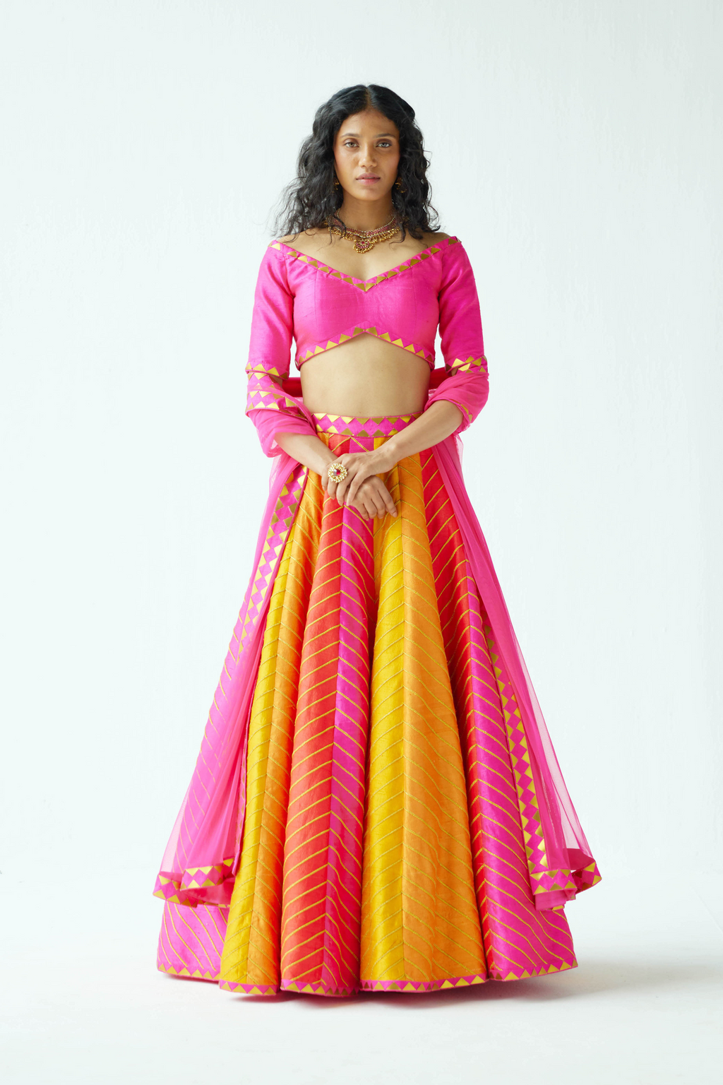Multi-Coloured Panelled Lehenga Set