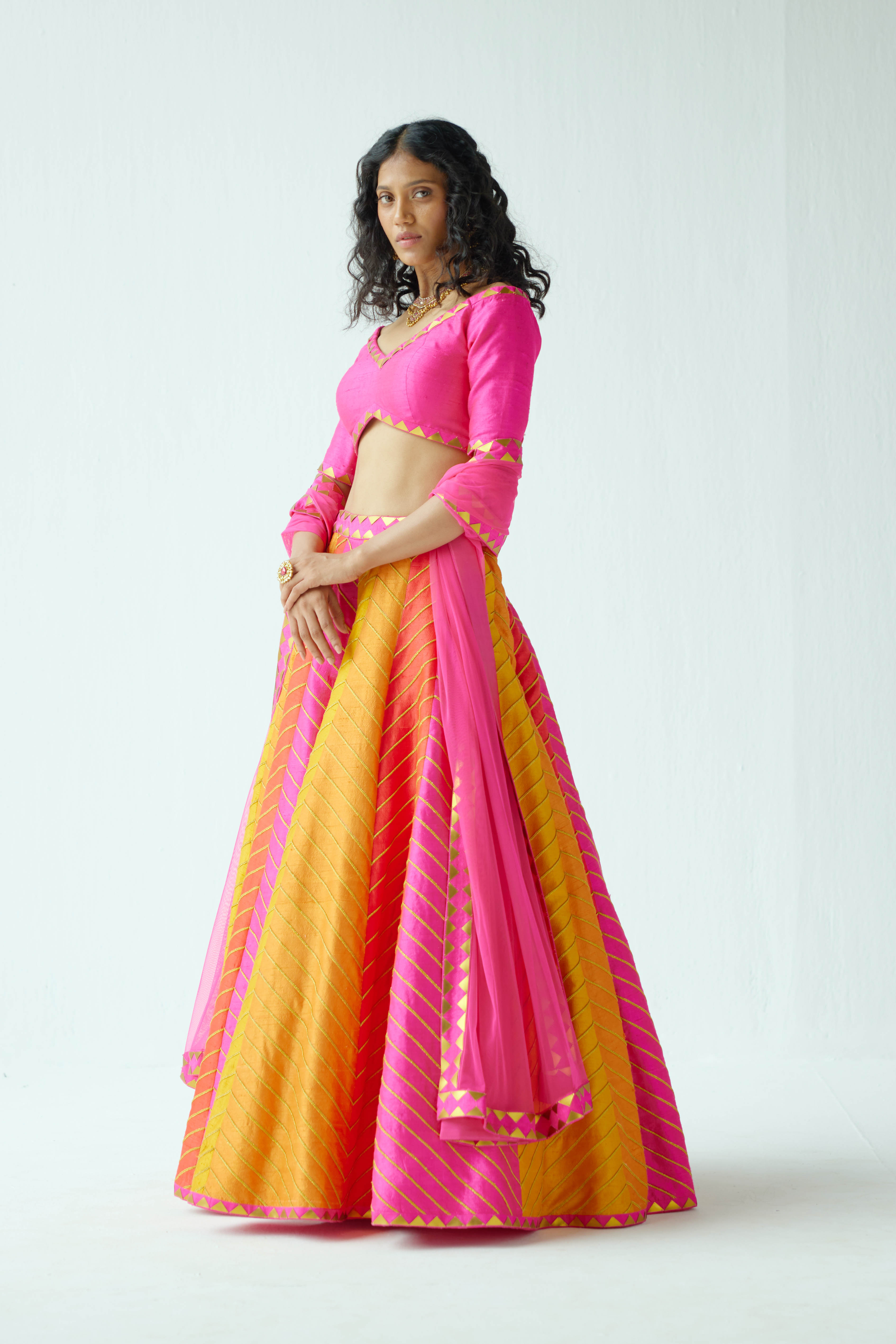 Multi-Coloured Panelled Lehenga Set