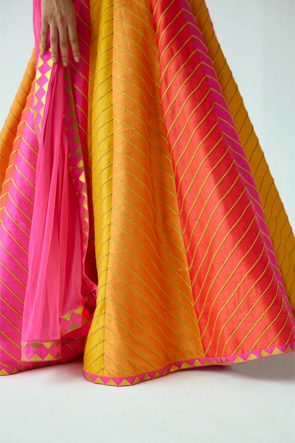 Multi-Coloured Panelled Lehenga Set