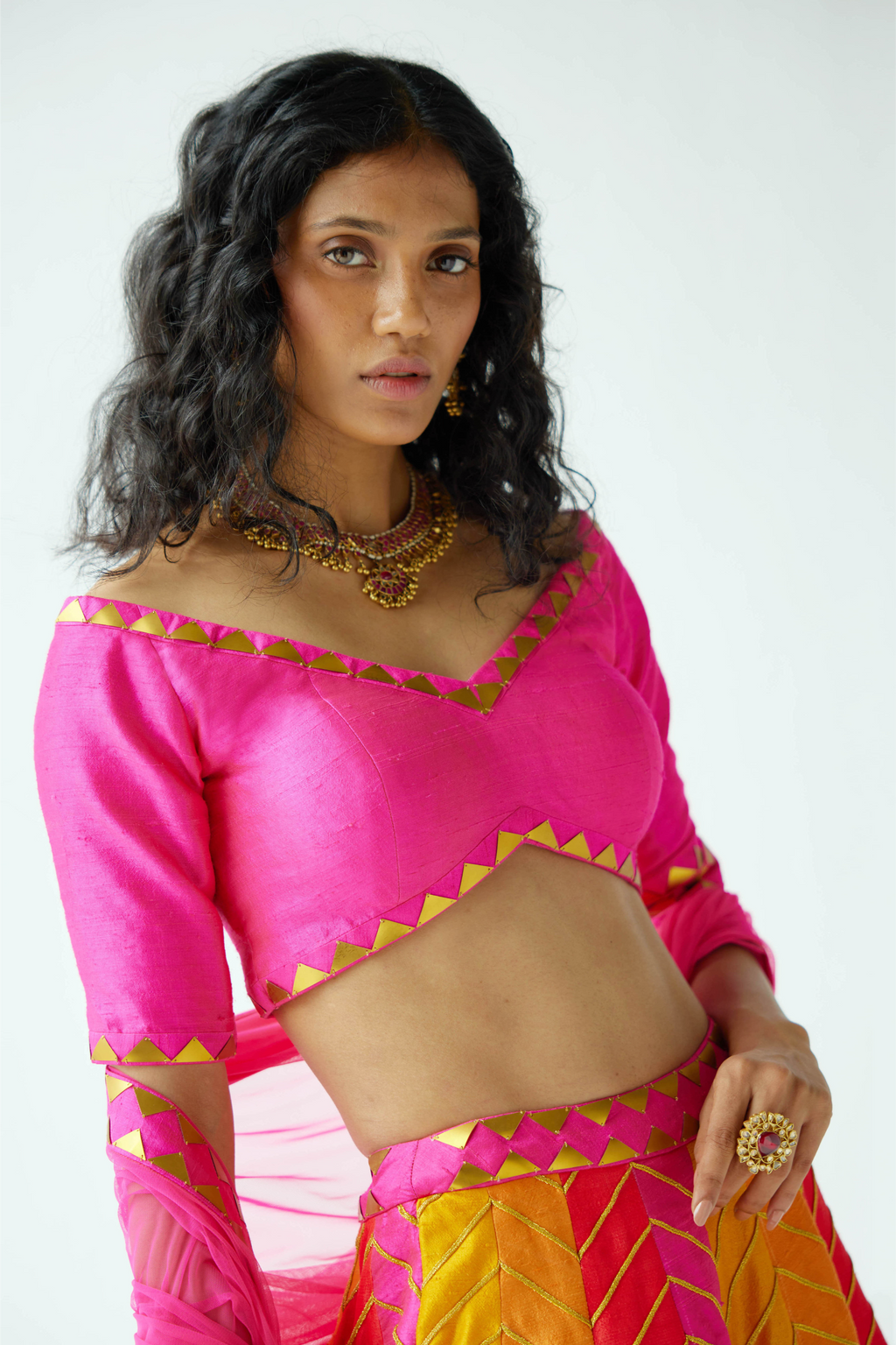 Multi-Coloured Panelled Lehenga Set