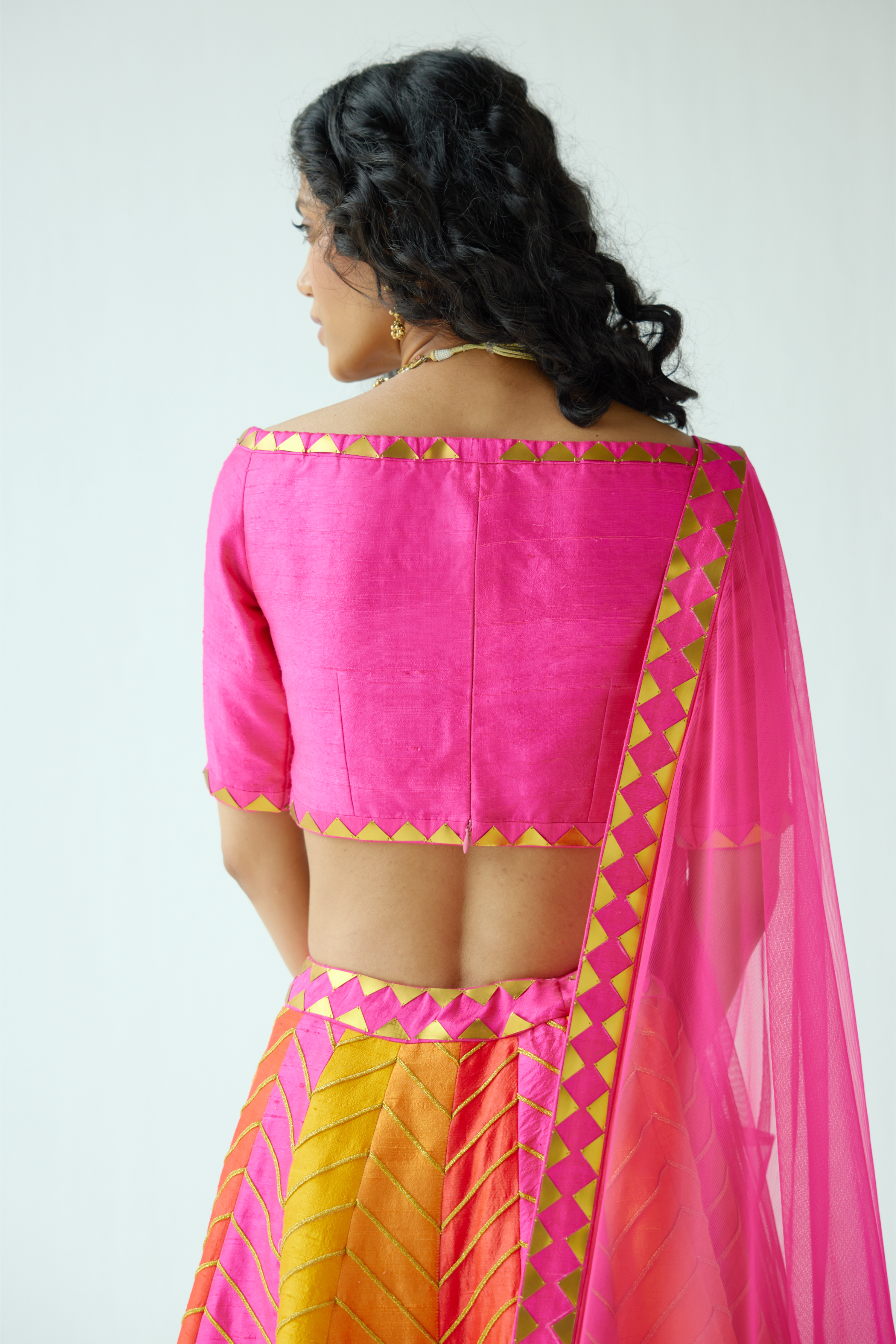 Multi-Coloured Panelled Lehenga Set