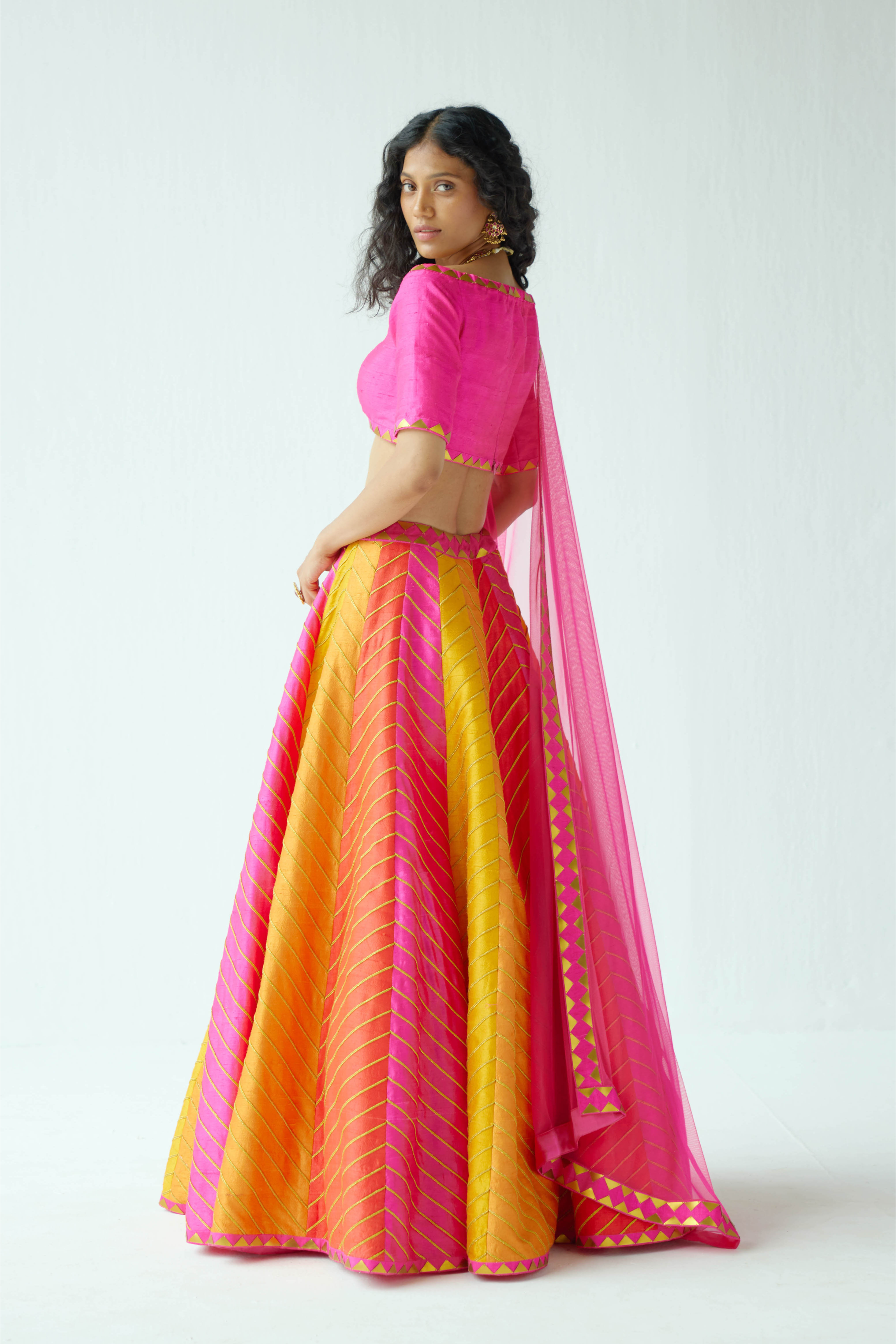 Multi-Coloured Panelled Lehenga Set