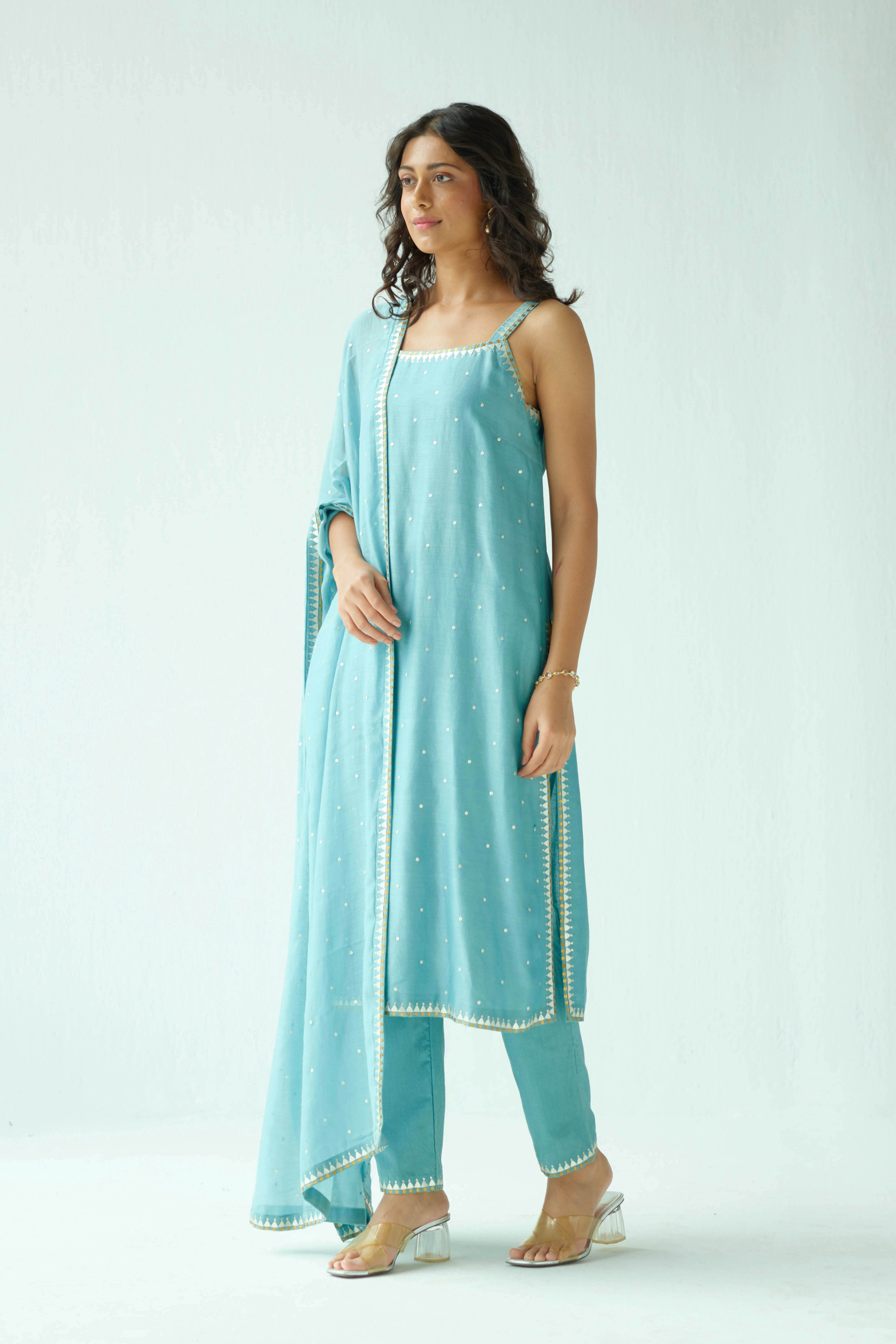 Pyramid Motif Strappy Kurta Set